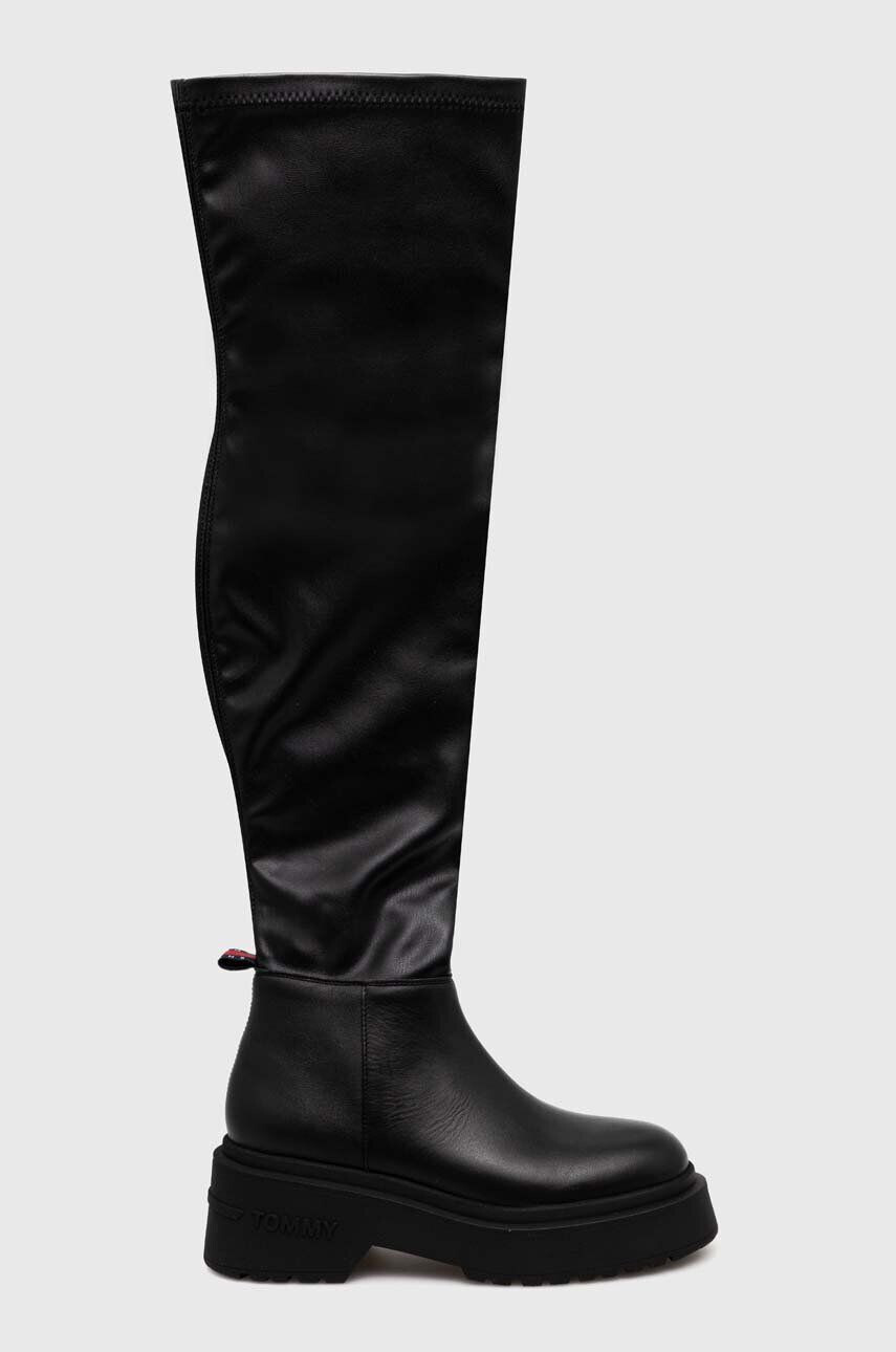 Tommy Jeans Vysoké čižmy TJW OVER THE KNEE BOOTS dámske čierna farba na platforme EN0EN02254 - Pepit.sk