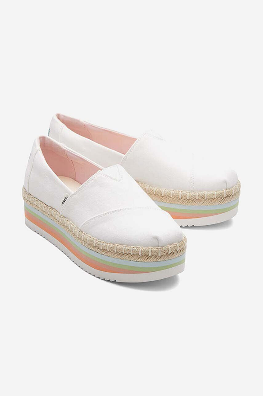 Toms Espadrilky Canvas Rainbow Platform Rope High biela farba na platforme - Pepit.sk