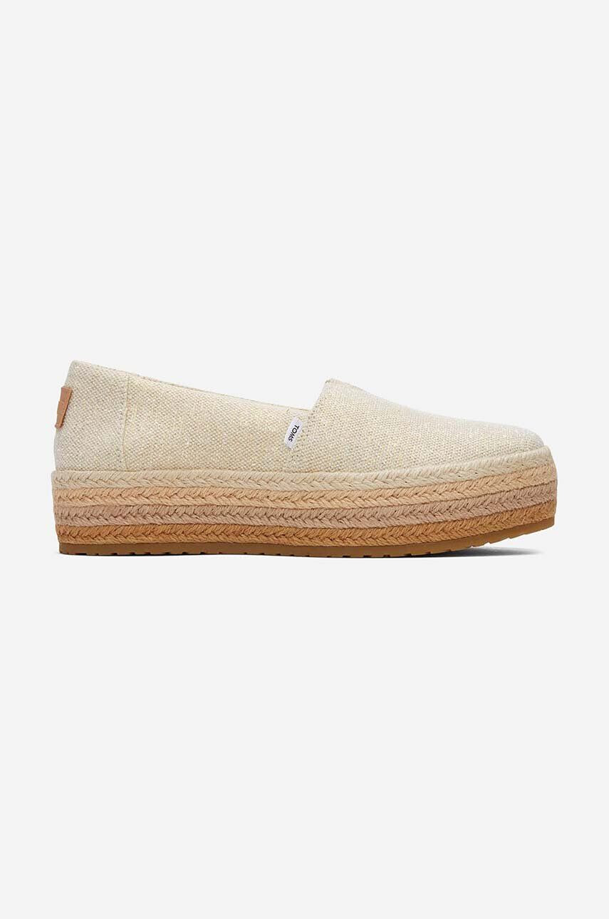 Toms Espadrilky DARK NATURAL béžová farba na platforme - Pepit.sk