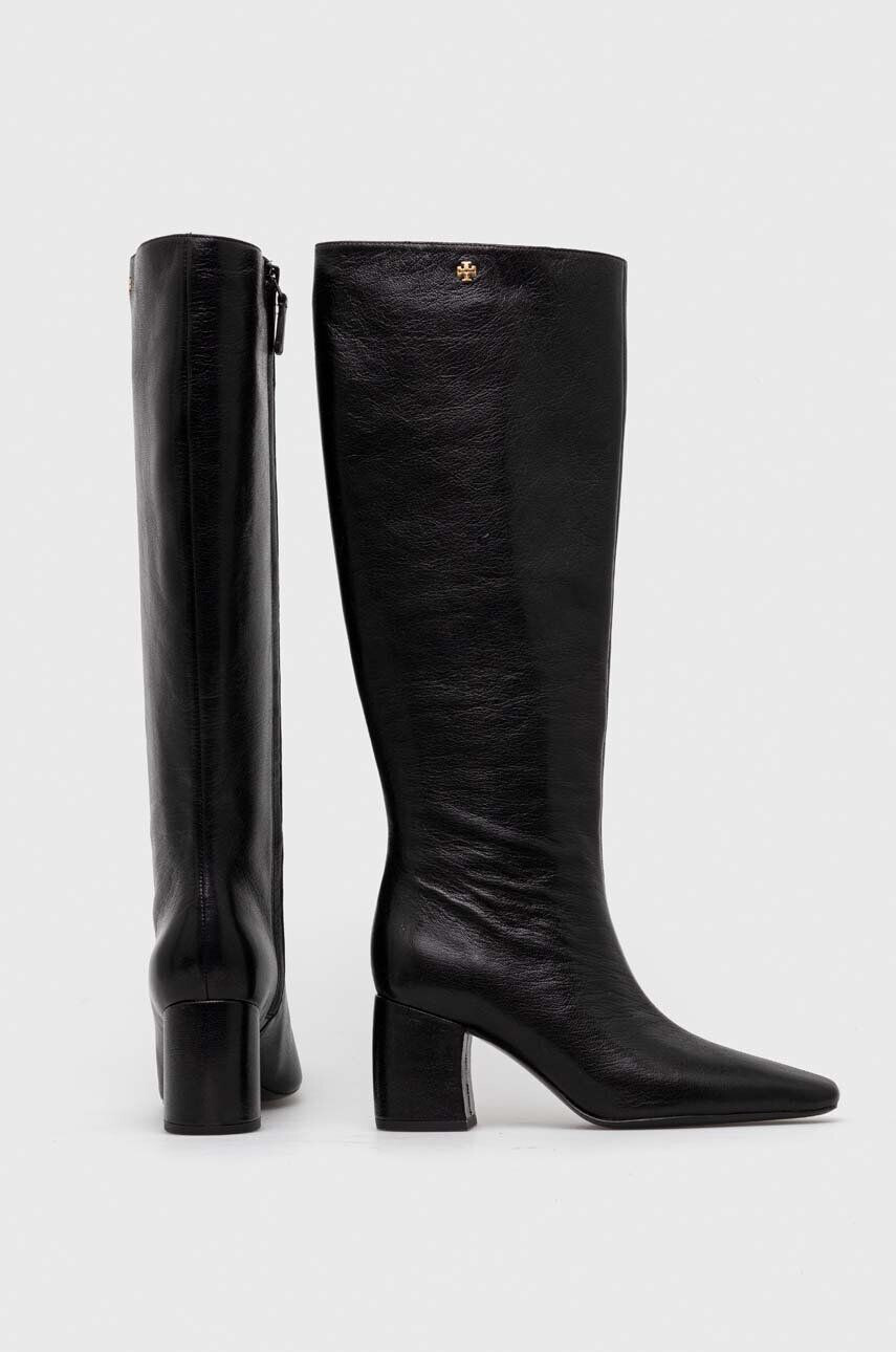 Tory Burch Kožené čižmy BANANA TALL BOOT dámske čierna farba na podpätku 154529-006 - Pepit.sk