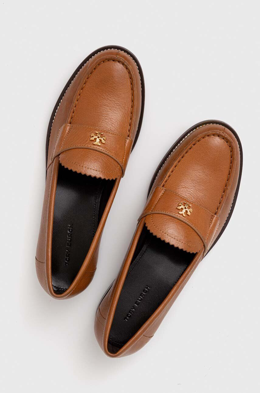 Tory Burch Kožené mokasíny CLASSIC LOAFER dámske hnedá farba na plochom podpätku 150907-250 - Pepit.sk