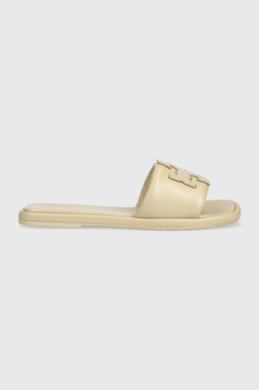 Tory Burch Kožené šľapky 79985-200 dámske béžová farba Double T Sport Slide - Pepit.sk