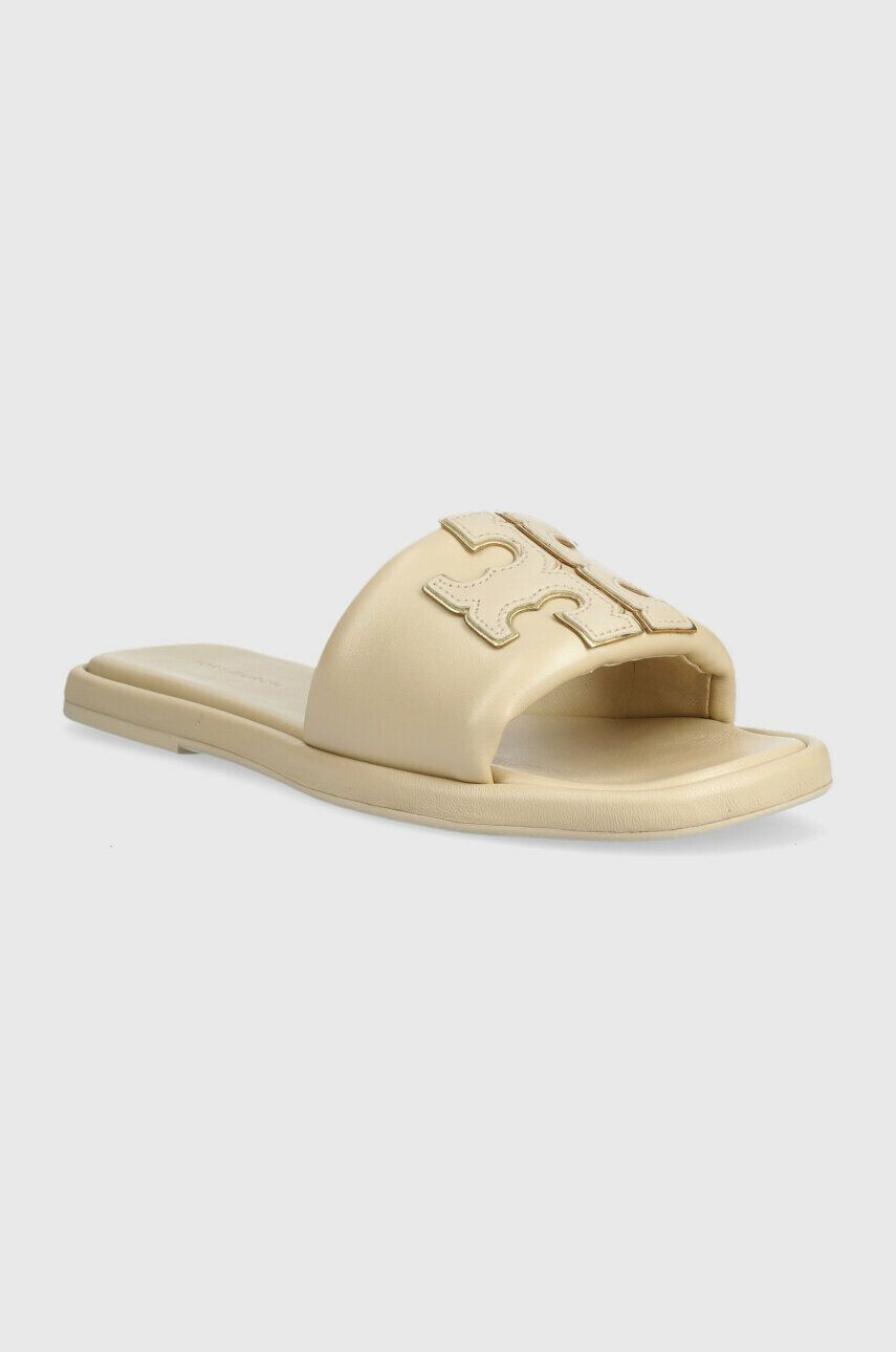 Tory Burch Kožené šľapky 79985-200 dámske béžová farba Double T Sport Slide - Pepit.sk