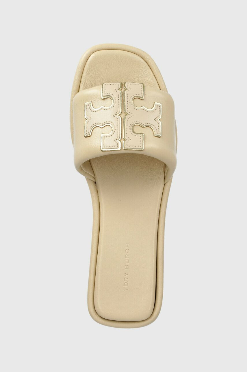 Tory Burch Kožené šľapky 79985-200 dámske béžová farba Double T Sport Slide - Pepit.sk