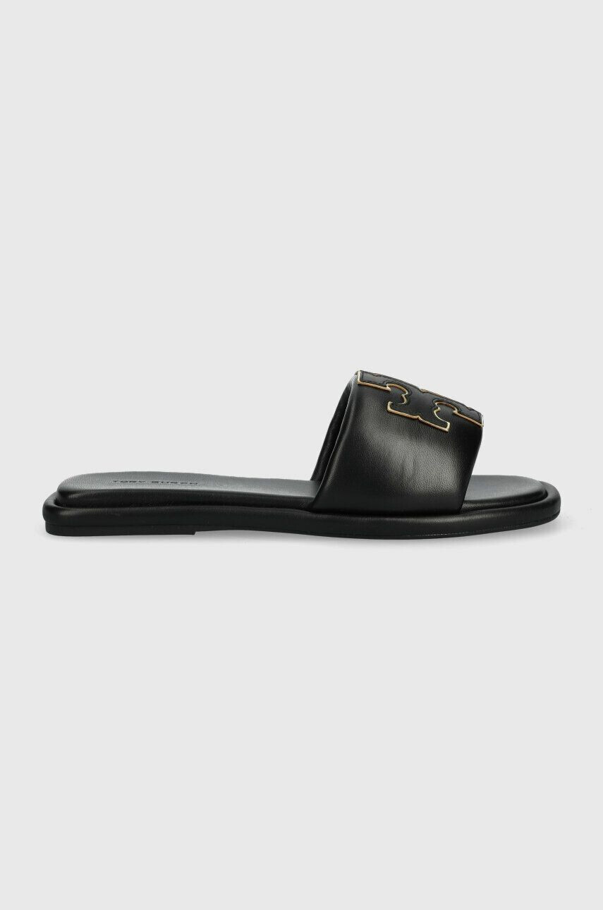 Tory Burch Kožené šľapky Double T Sport Slide dámske čierna farba 79985 - Pepit.sk