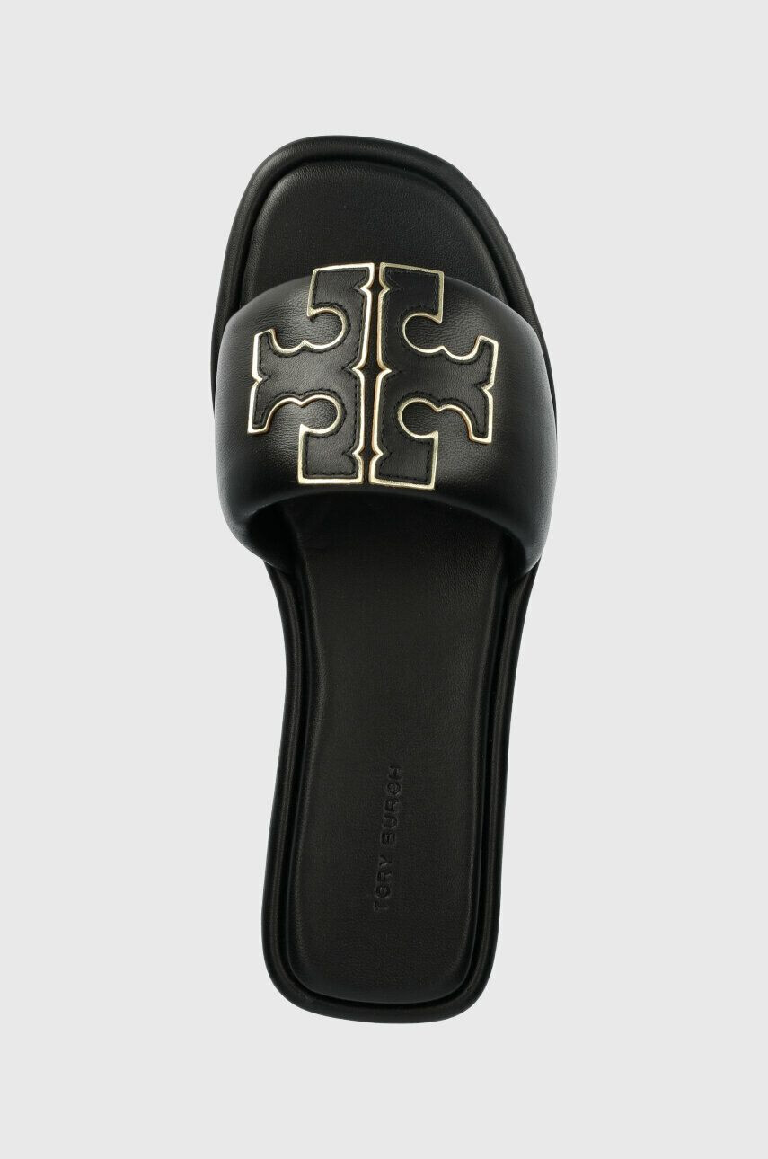 Tory Burch Kožené šľapky Double T Sport Slide dámske čierna farba 79985 - Pepit.sk