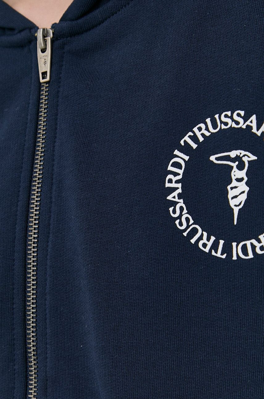 Trussardi Bavlnená mikina dámska tmavomodrá farba s kapucňou jednofarebná - Pepit.sk