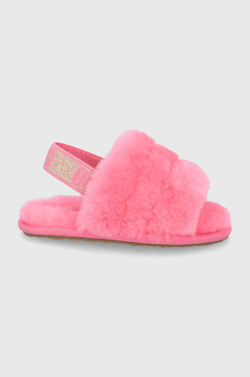 Ugg Detské vlnené papuče Fluff Yeah Slide hnedá farba - Pepit.sk