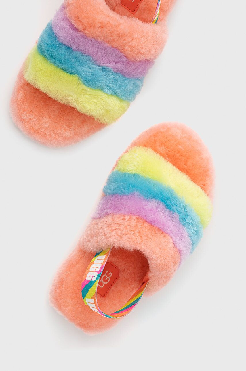 Ugg Detské vlnené papuče Fluff Yeah Slide hnedá farba - Pepit.sk