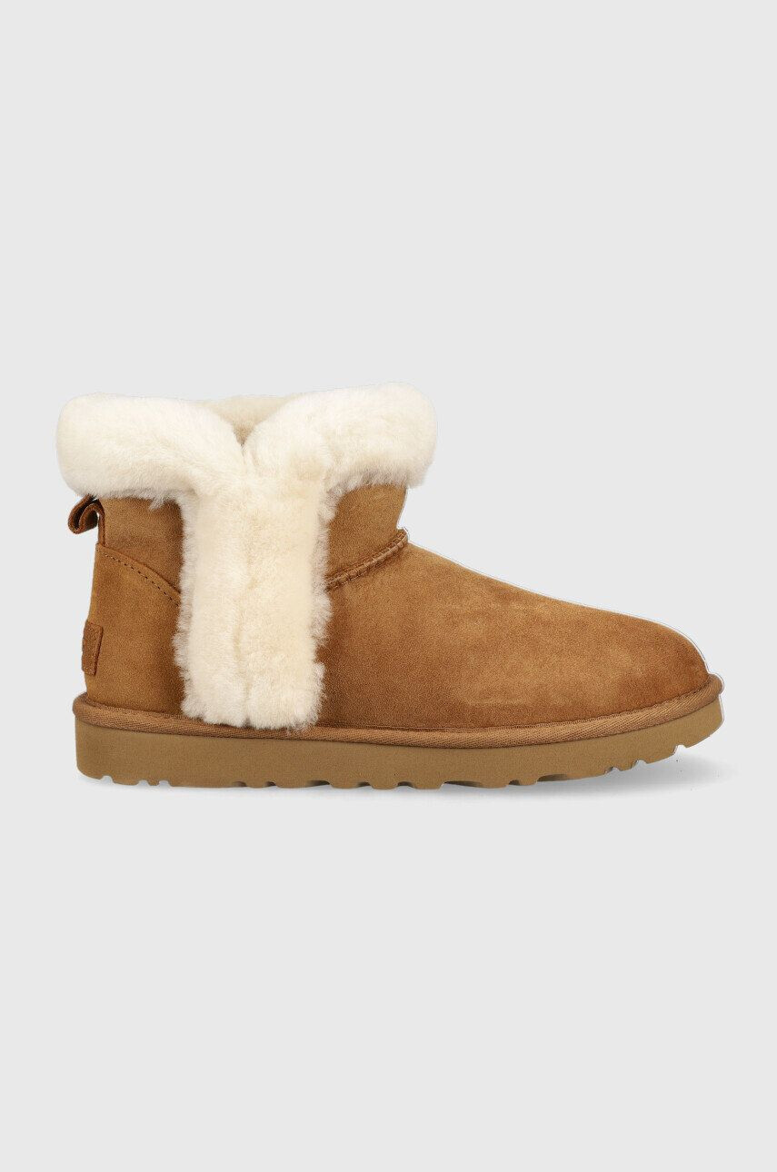 Ugg Semišové snehule W Classic Mini Heritage Fluff hnedá farba - Pepit.sk