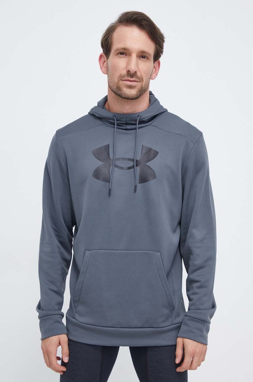 Under Armour Tréningová mikina šedá farba s kapucňou s potlačou - Pepit.sk