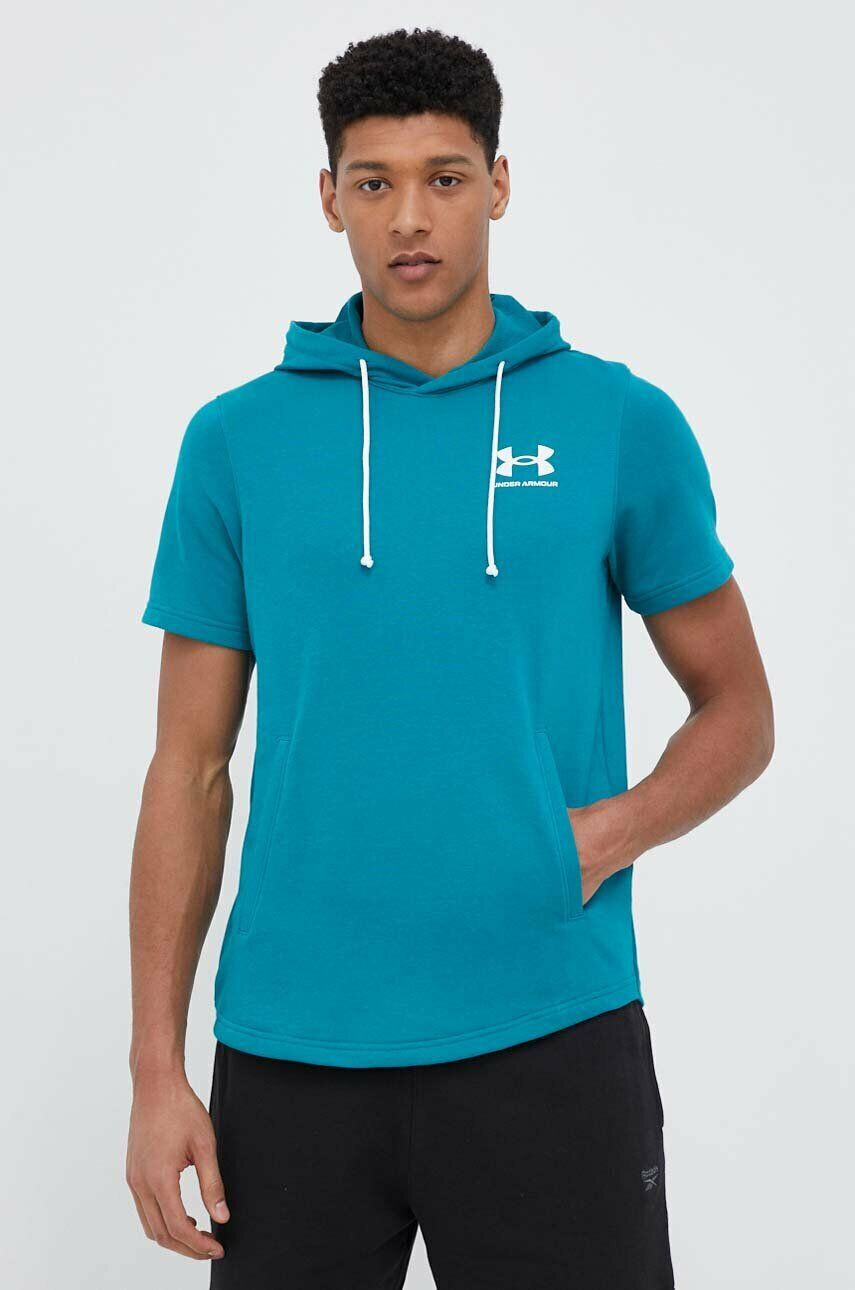 Under Armour Tréningová mikina Rival 1370396-001 zelená farba s kapucňou jednofarebná - Pepit.sk