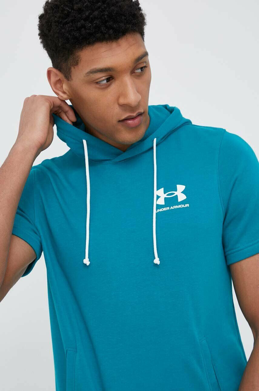 Under Armour Tréningová mikina Rival 1370396-001 zelená farba s kapucňou jednofarebná - Pepit.sk