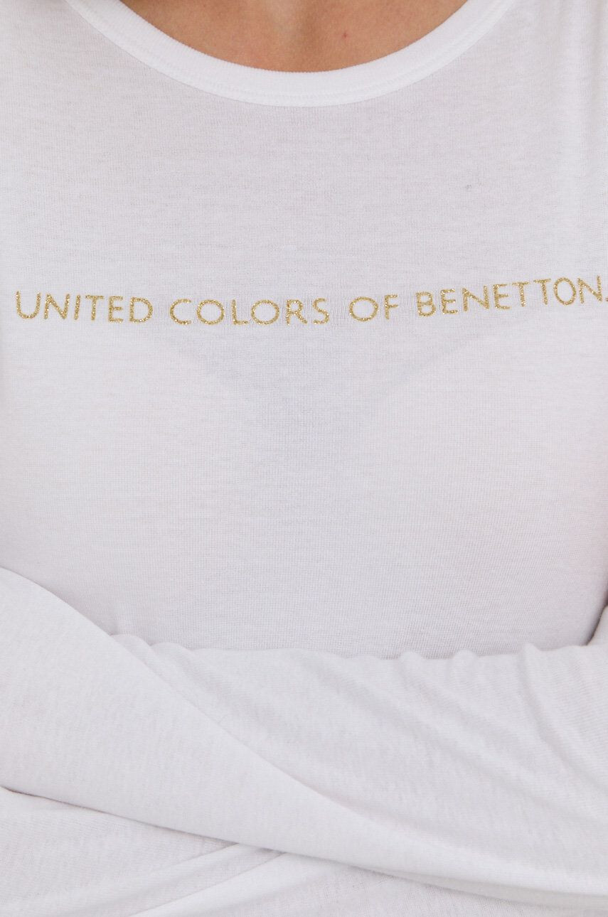 United Colors of Benetton Bavlnené tričko s dlhým rukávom biela farba - Pepit.sk