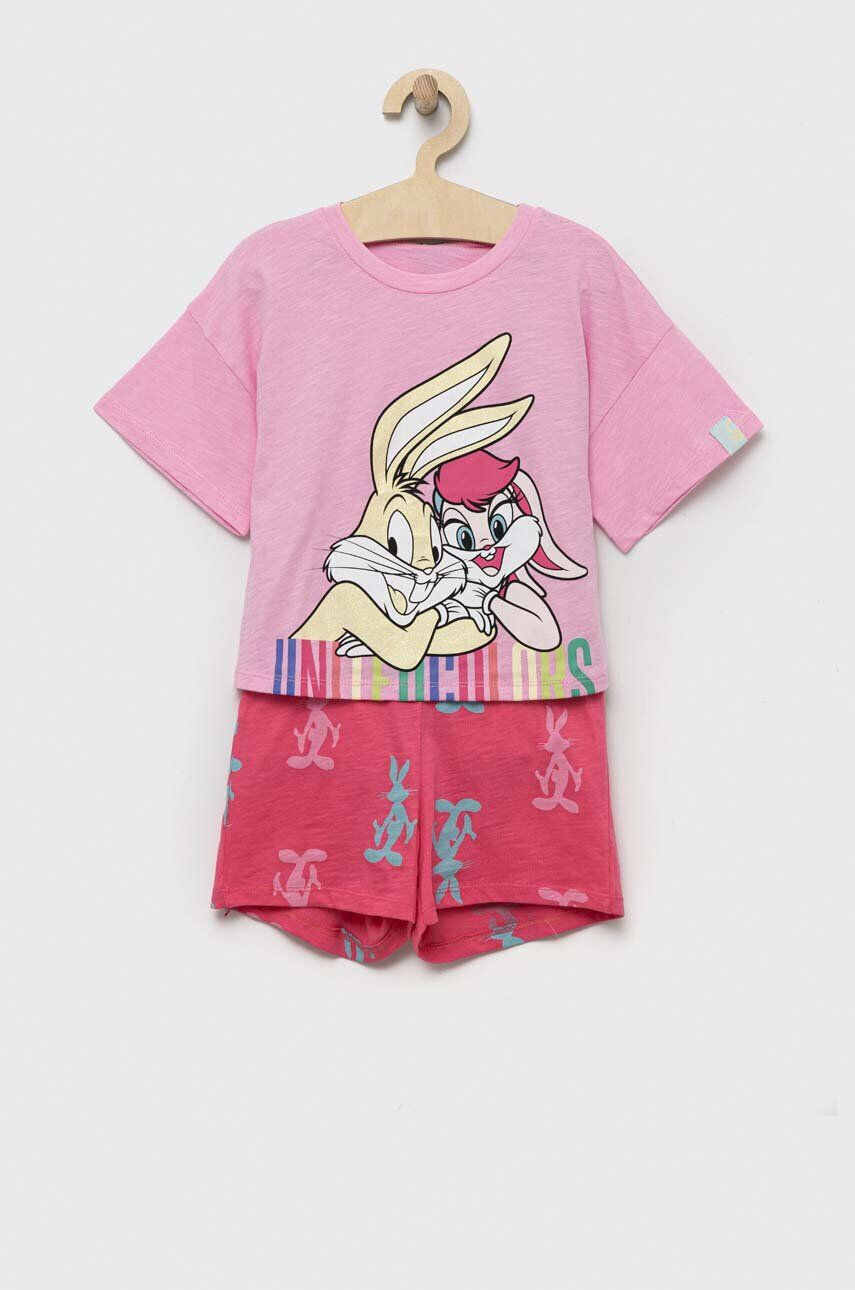 United Colors of Benetton Detské bavlnené pyžamo x Looney Tunes ružová farba s potlačou - Pepit.sk