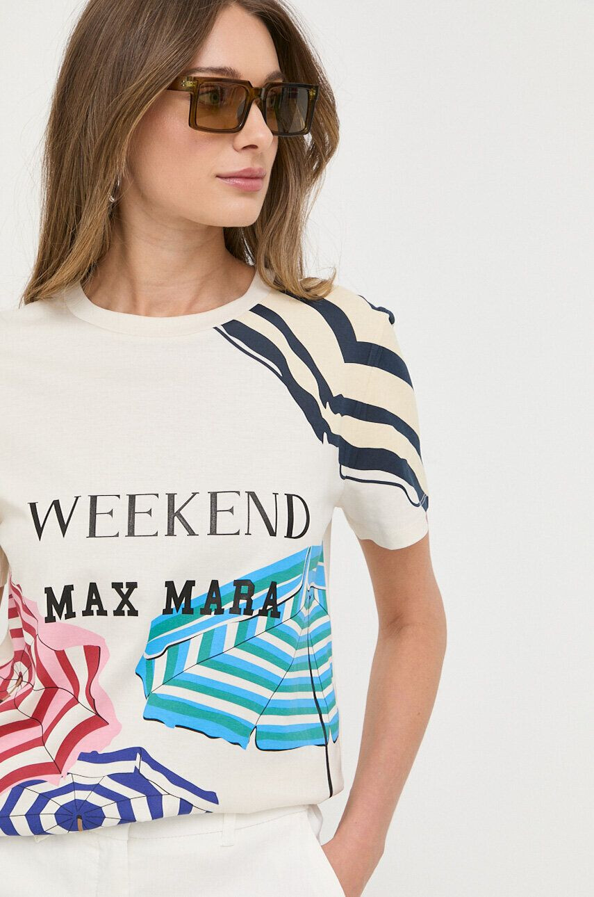 Weekend Max Mara Bavlnené tričko béžová farba - Pepit.sk