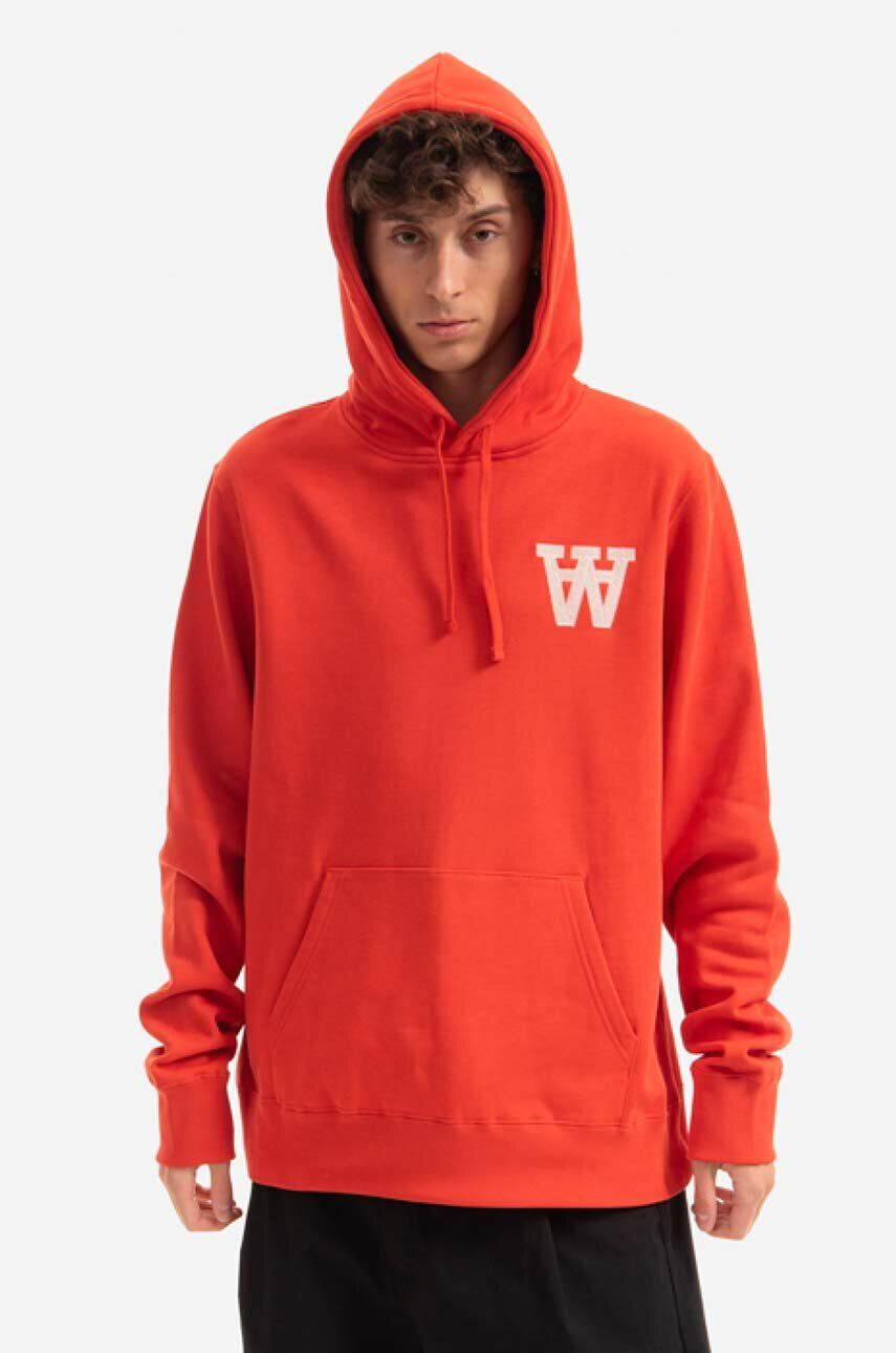 Wood Wood Bavlnená mikina Wood Ian AA Hoodie 10295600-2424 CHILI RED pánska červená farba s kapucňou s nášivkou - Pepit.sk