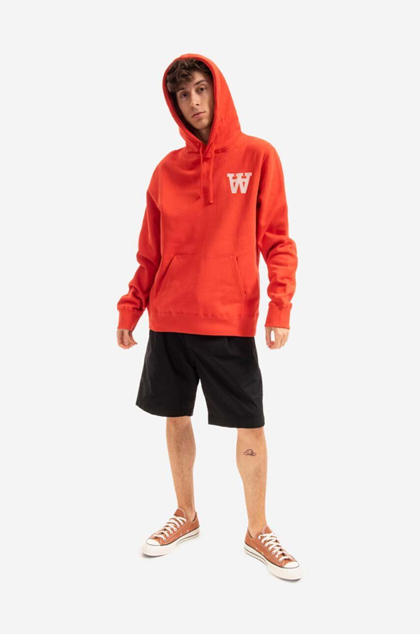 Wood Wood Bavlnená mikina Wood Ian AA Hoodie 10295600-2424 CHILI RED pánska červená farba s kapucňou s nášivkou - Pepit.sk