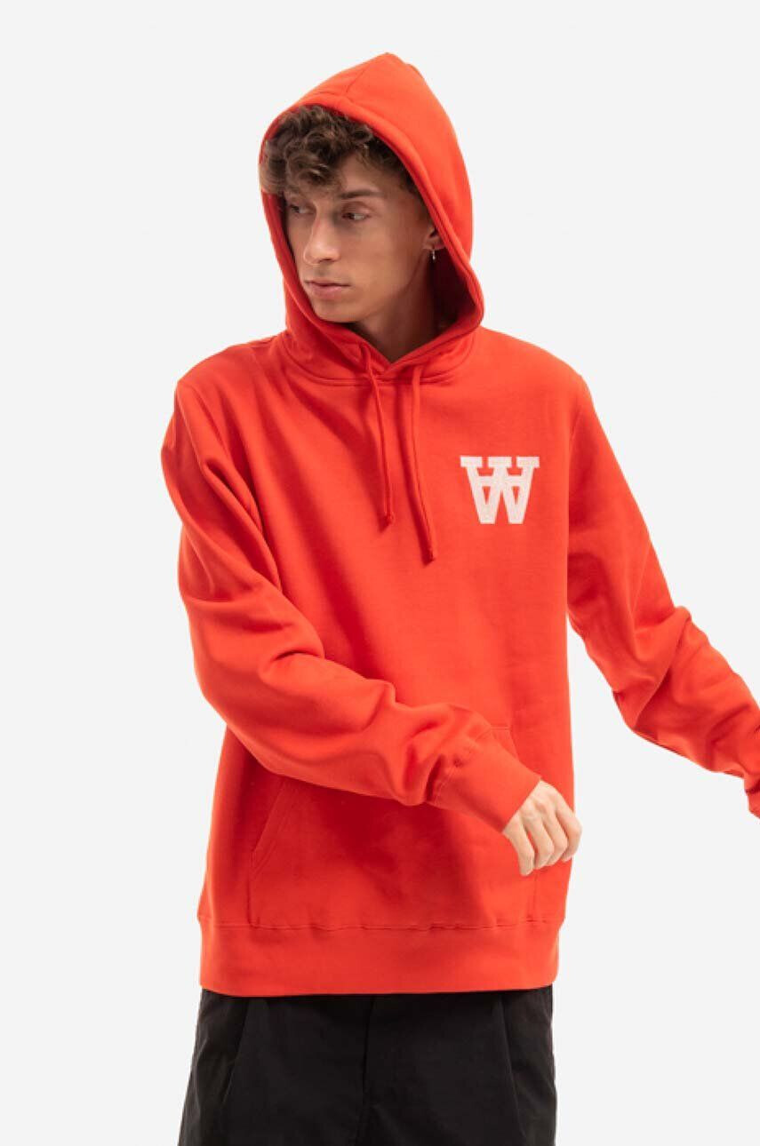 Wood Wood Bavlnená mikina Wood Ian AA Hoodie 10295600-2424 CHILI RED pánska červená farba s kapucňou s nášivkou - Pepit.sk