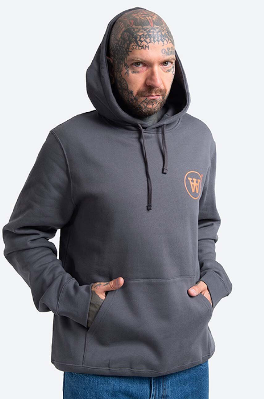 Wood Wood Bavlnená mikina Wood Ian Hoodie 10135605-2424 GREY MELANGE pánska šedá farba s kapucňou s potlačou - Pepit.sk