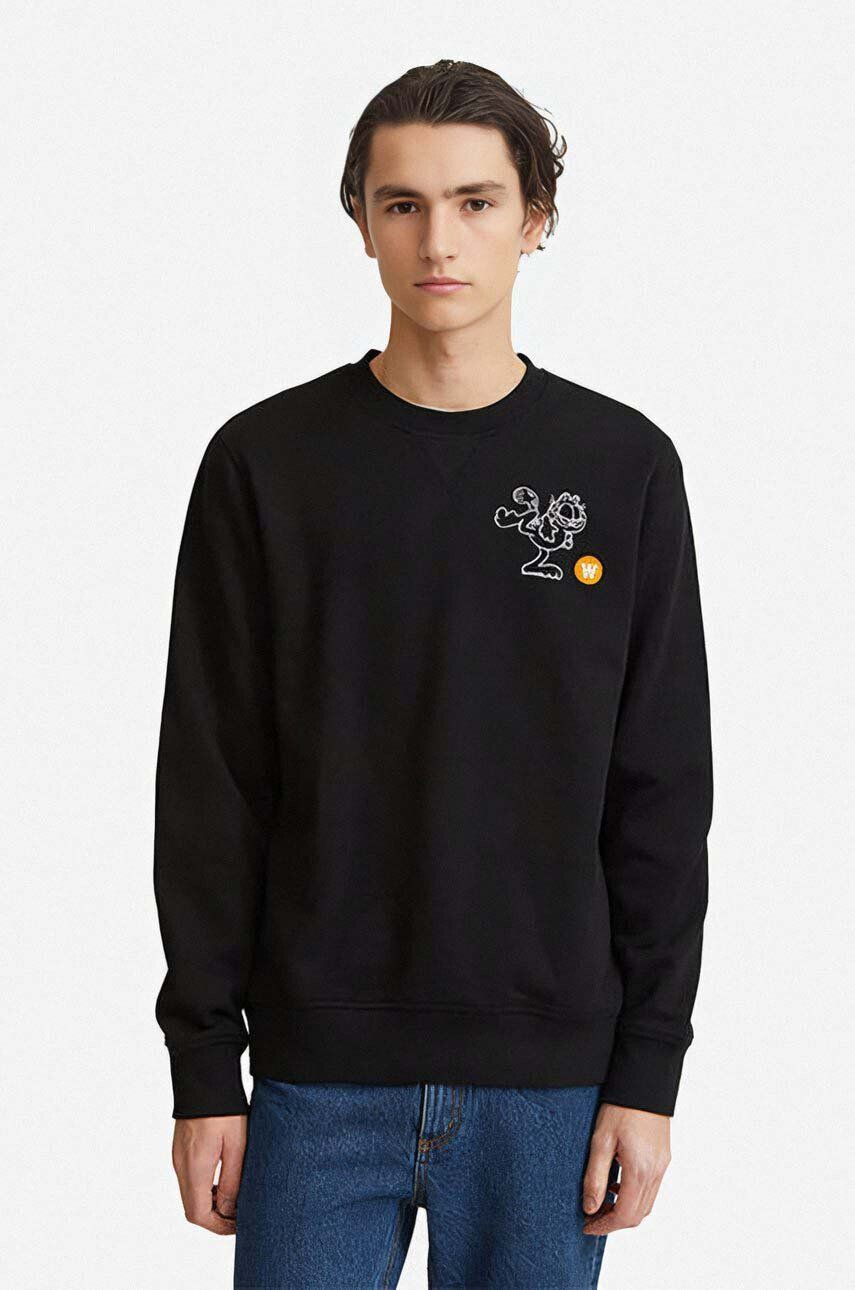 Wood Wood Bavlnená mikina Wood X Garfield Tye Sweatshirt Kick 30045600-2424 BLACK pánska čierna farba s potlačou - Pepit.sk