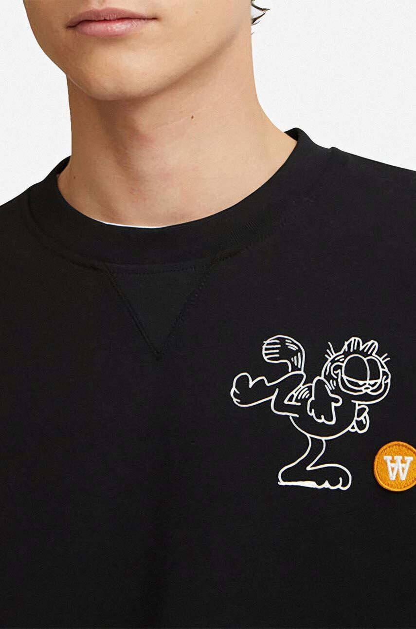 Wood Wood Bavlnená mikina Wood X Garfield Tye Sweatshirt Kick 30045600-2424 BLACK pánska čierna farba s potlačou - Pepit.sk