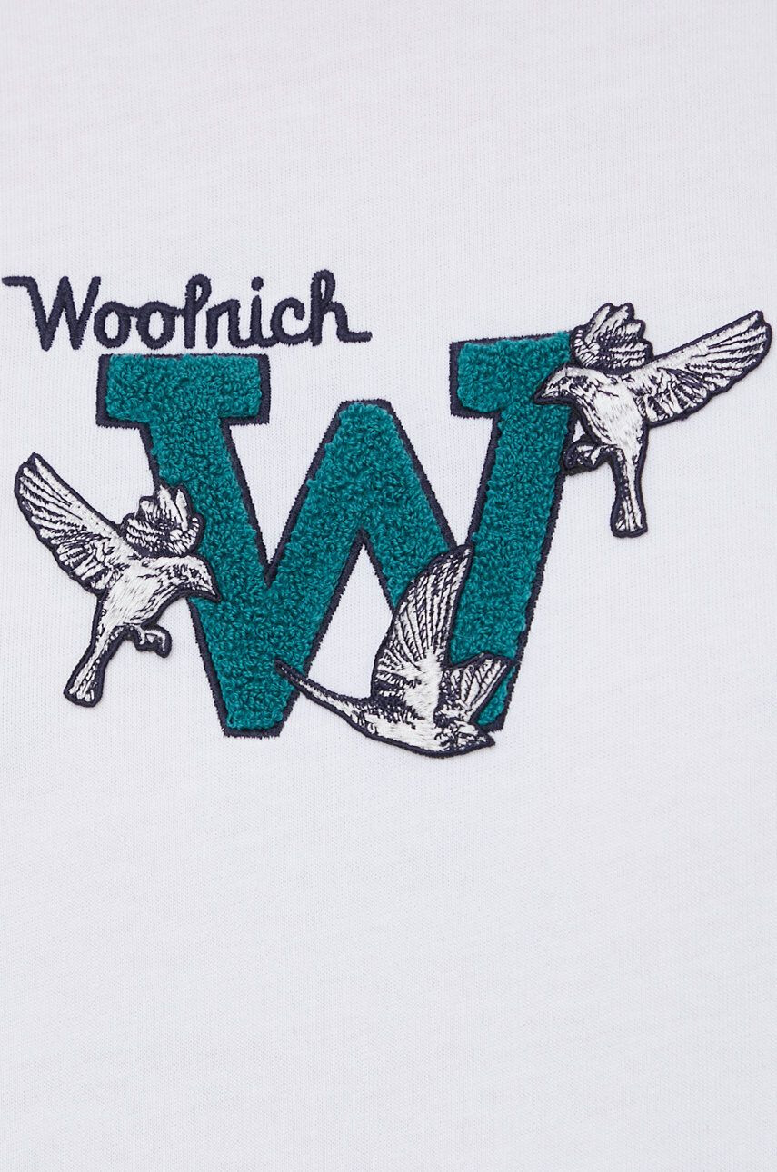 Woolrich Bavlnené tričko biela farba - Pepit.sk