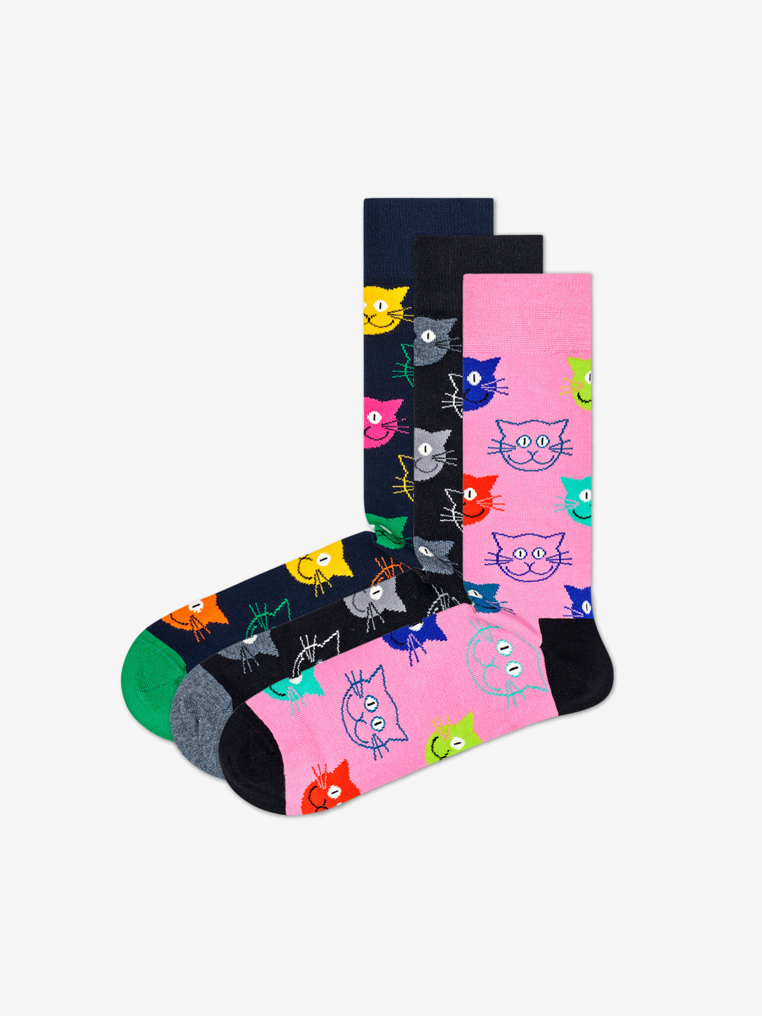 Happy Socks Cat Gift Box Ponožky 3 páry Čierna Modrá Ružová - Pepit.sk