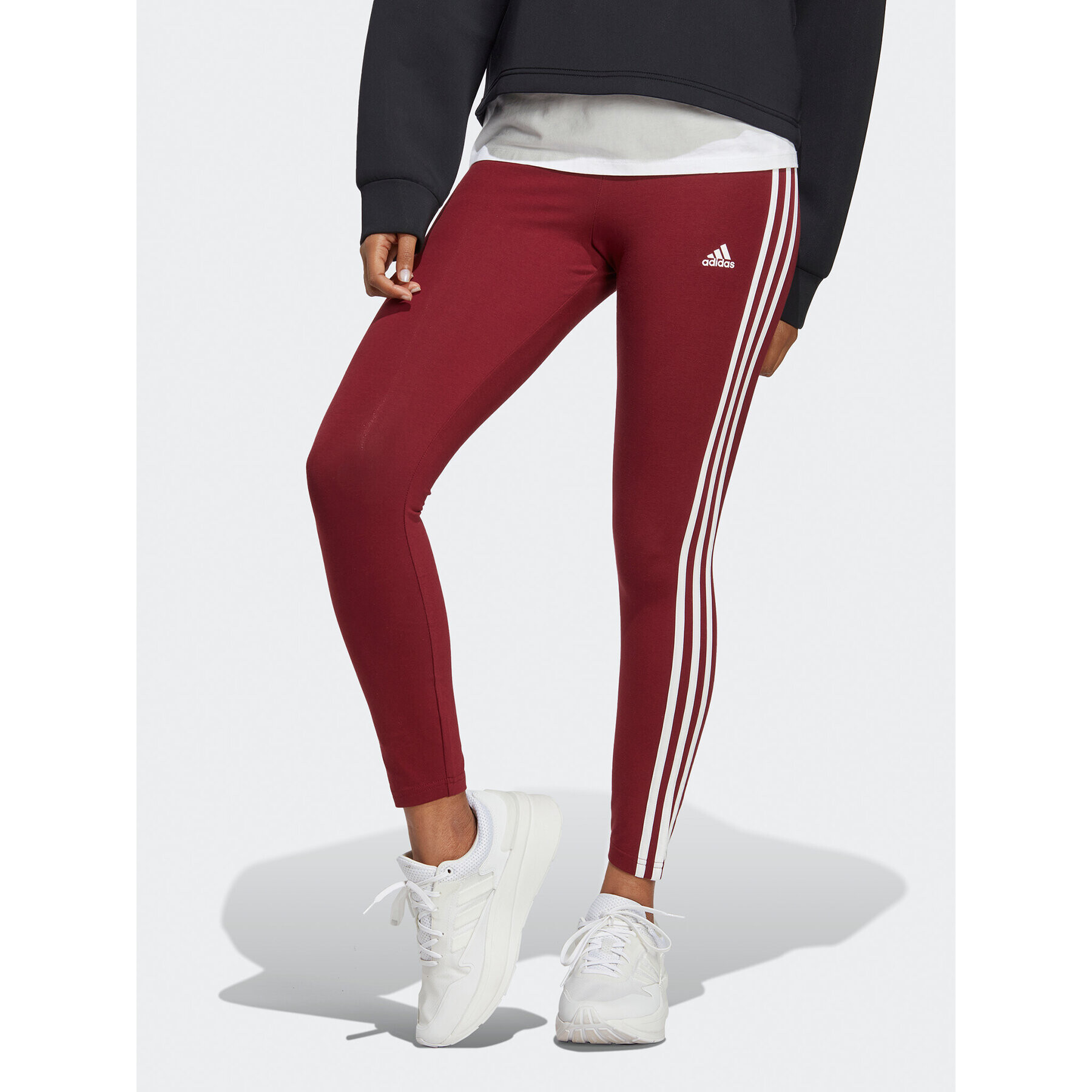 adidas Legíny Essentials 3-Stripes High-Waisted Single Jersey Leggings IC9903 Červená - Pepit.sk