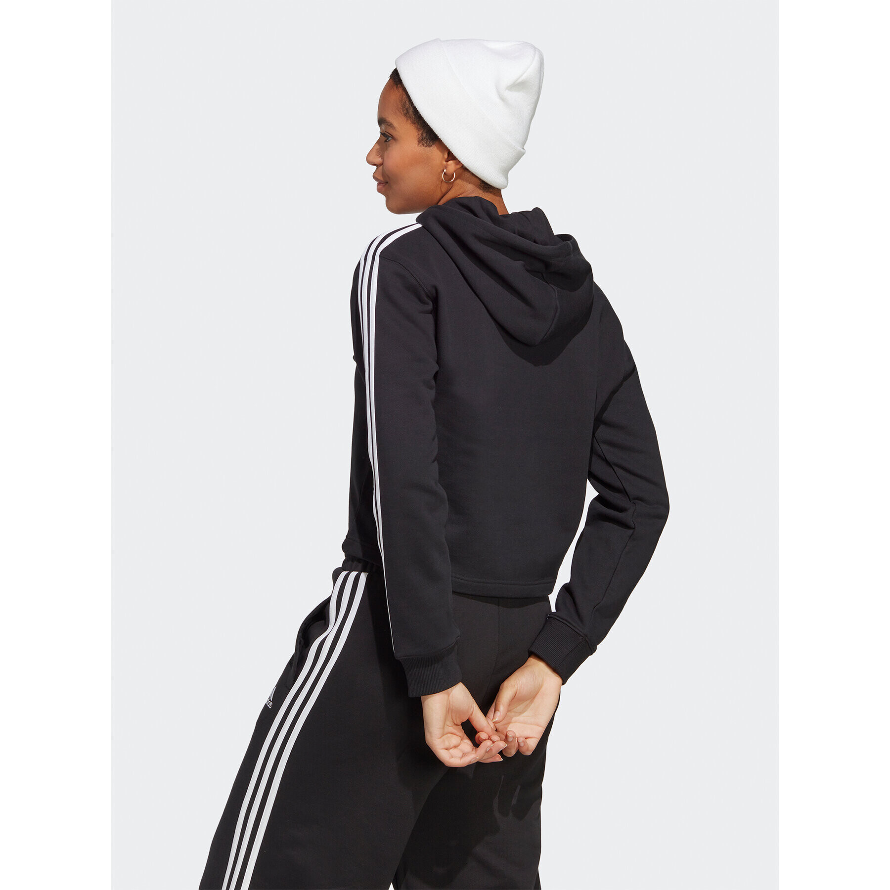 adidas Mikina Essentials 3-Stripes French Terry Crop Hoodie IC8767 Čierna Regular Fit - Pepit.sk