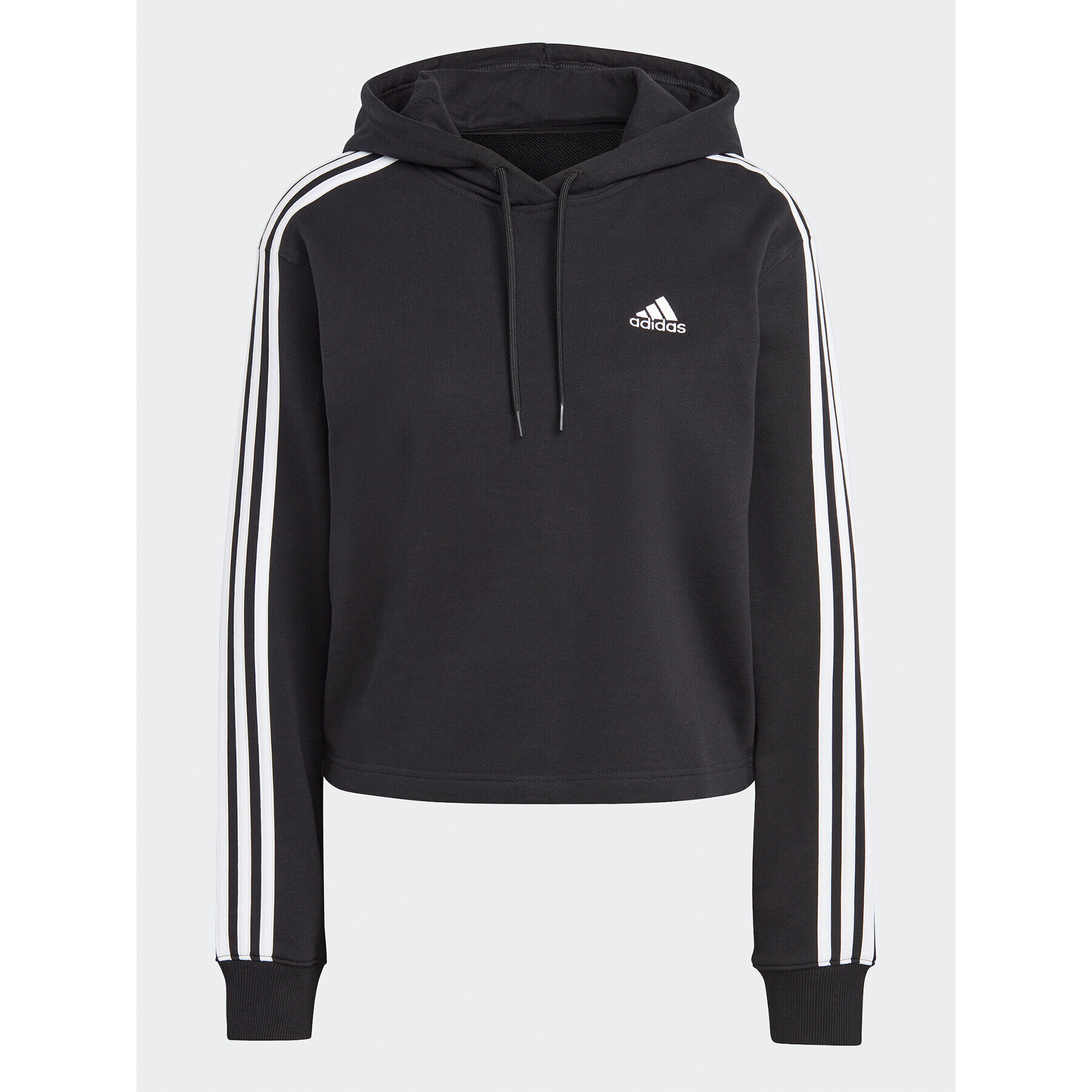 adidas Mikina Essentials 3-Stripes French Terry Crop Hoodie IC8767 Čierna Regular Fit - Pepit.sk