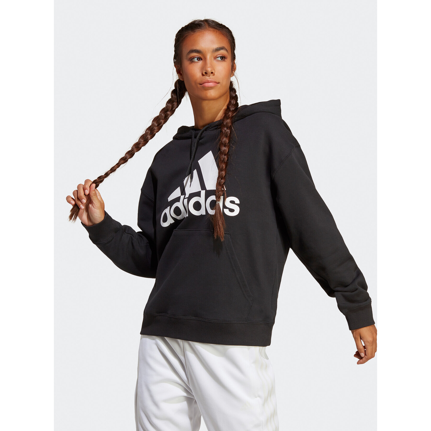 adidas Mikina Essentials Big Logo Oversized French Terry Hoodie HR4934 Čierna Loose Fit - Pepit.sk