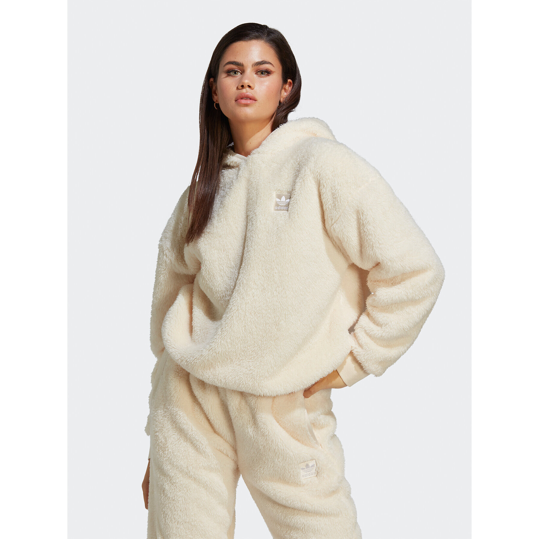 adidas Mikina Essentials+ Fluffy Teddy Hoodie IC2254 Béžová Loose Fit - Pepit.sk