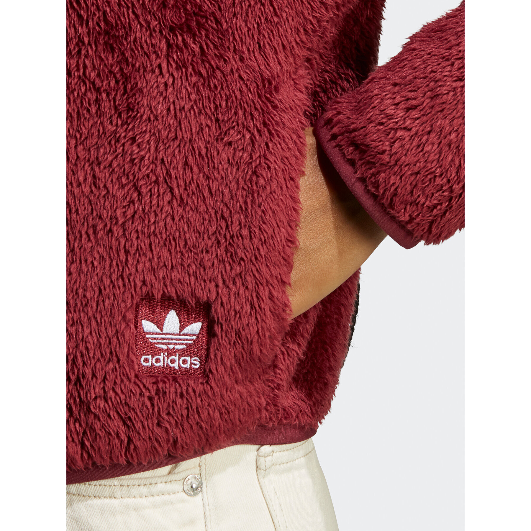 adidas Mikina Essentials+ Fluffy Teddy Slim Zip Top HY1712 Červená Regular Fit - Pepit.sk