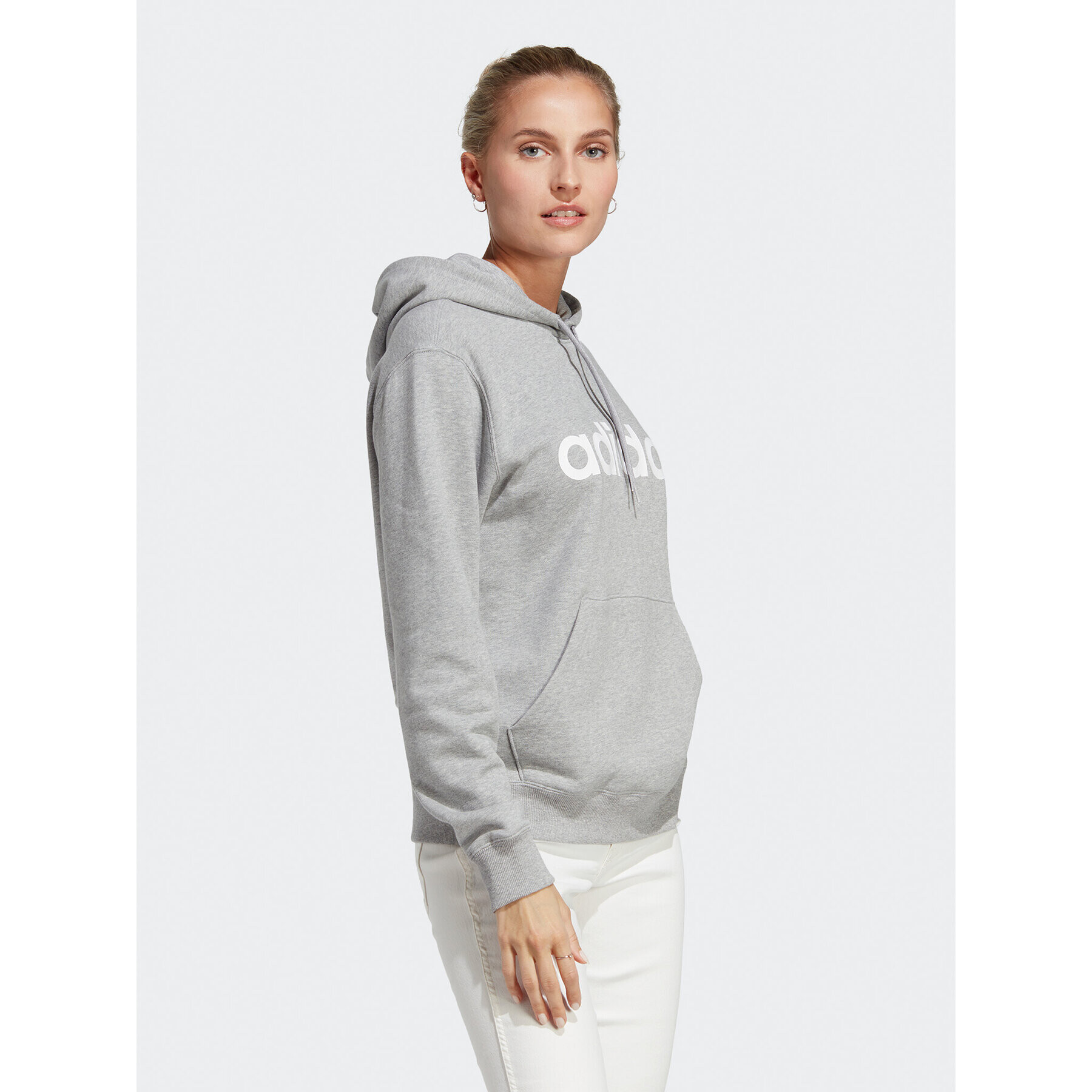 adidas Mikina Essentials Linear Hoodie IC6884 Sivá Regular Fit - Pepit.sk