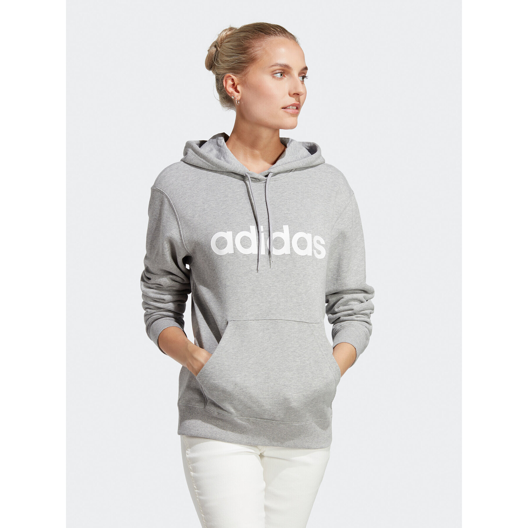 adidas Mikina Essentials Linear Hoodie IC6884 Sivá Regular Fit - Pepit.sk