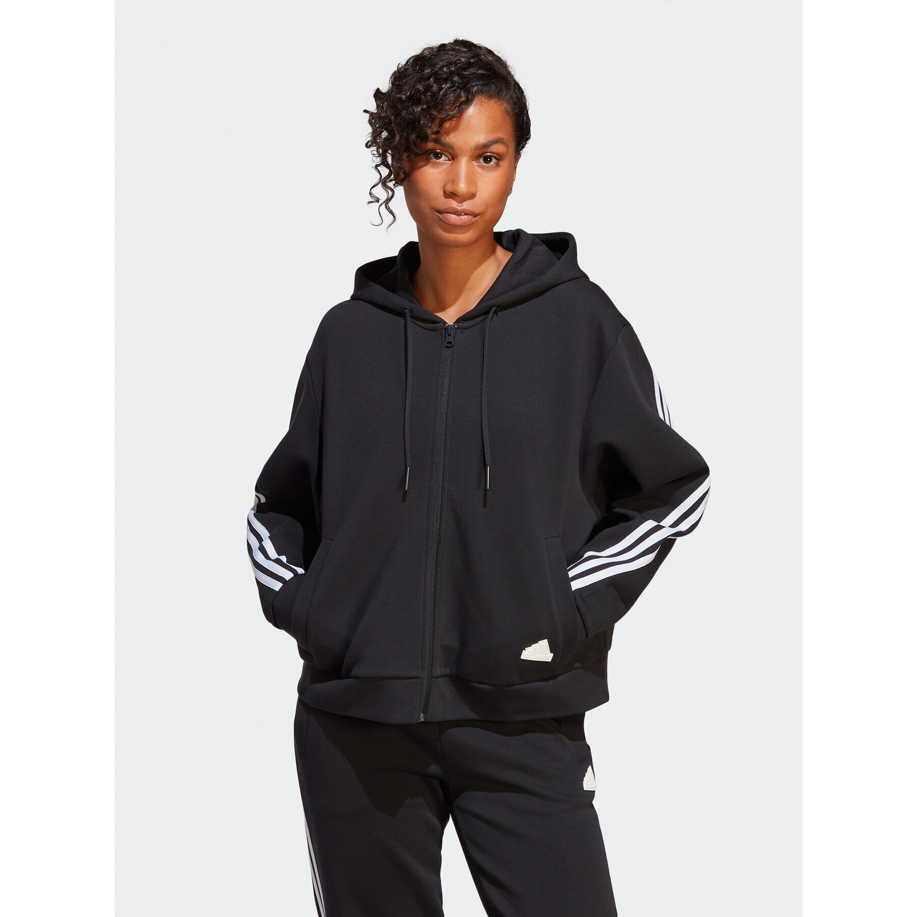 adidas Mikina Future Icons 3-Stripes Full-Zip Hoodie HT4715 Čierna Loose Fit - Pepit.sk