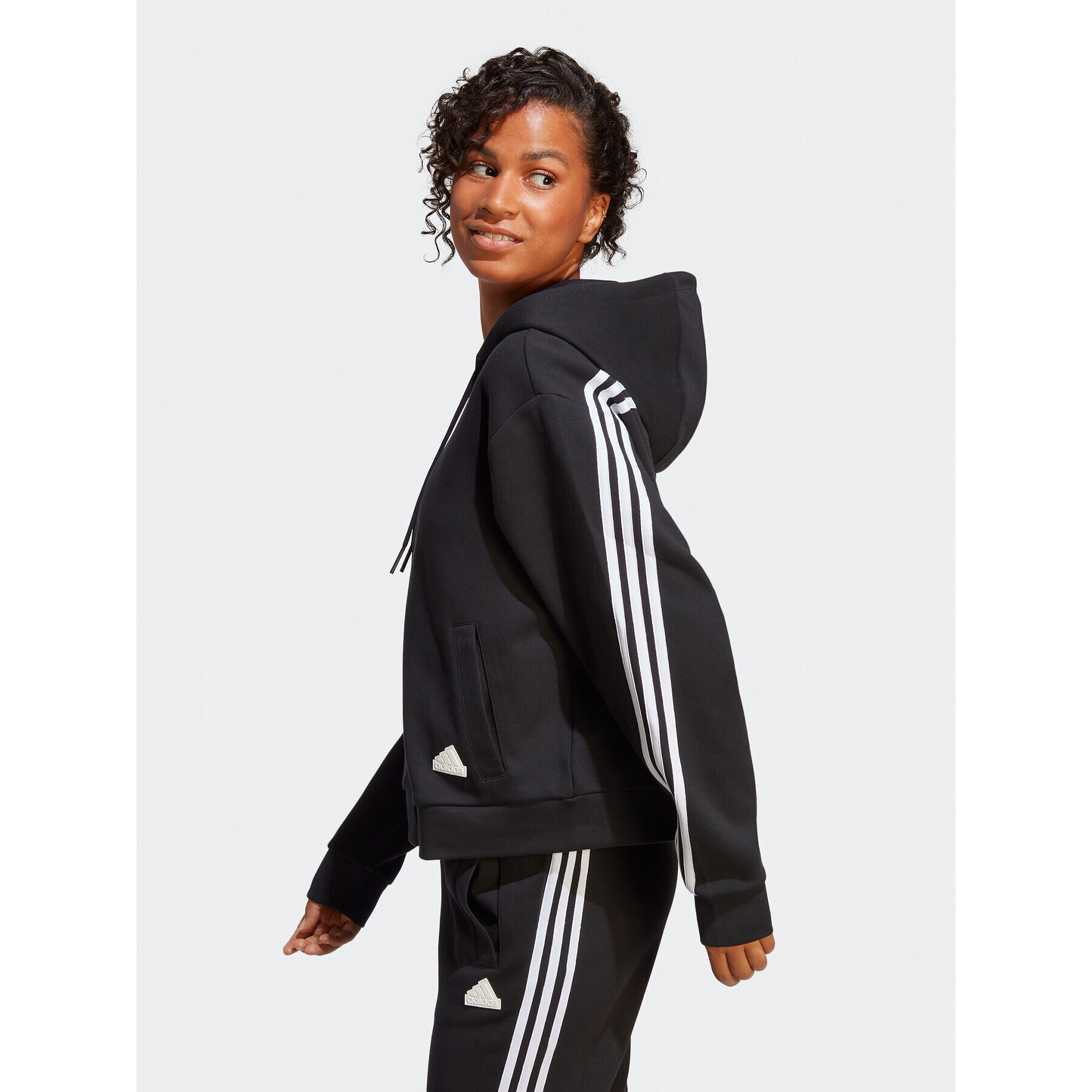 adidas Mikina Future Icons 3-Stripes Full-Zip Hoodie HT4715 Čierna Loose Fit - Pepit.sk