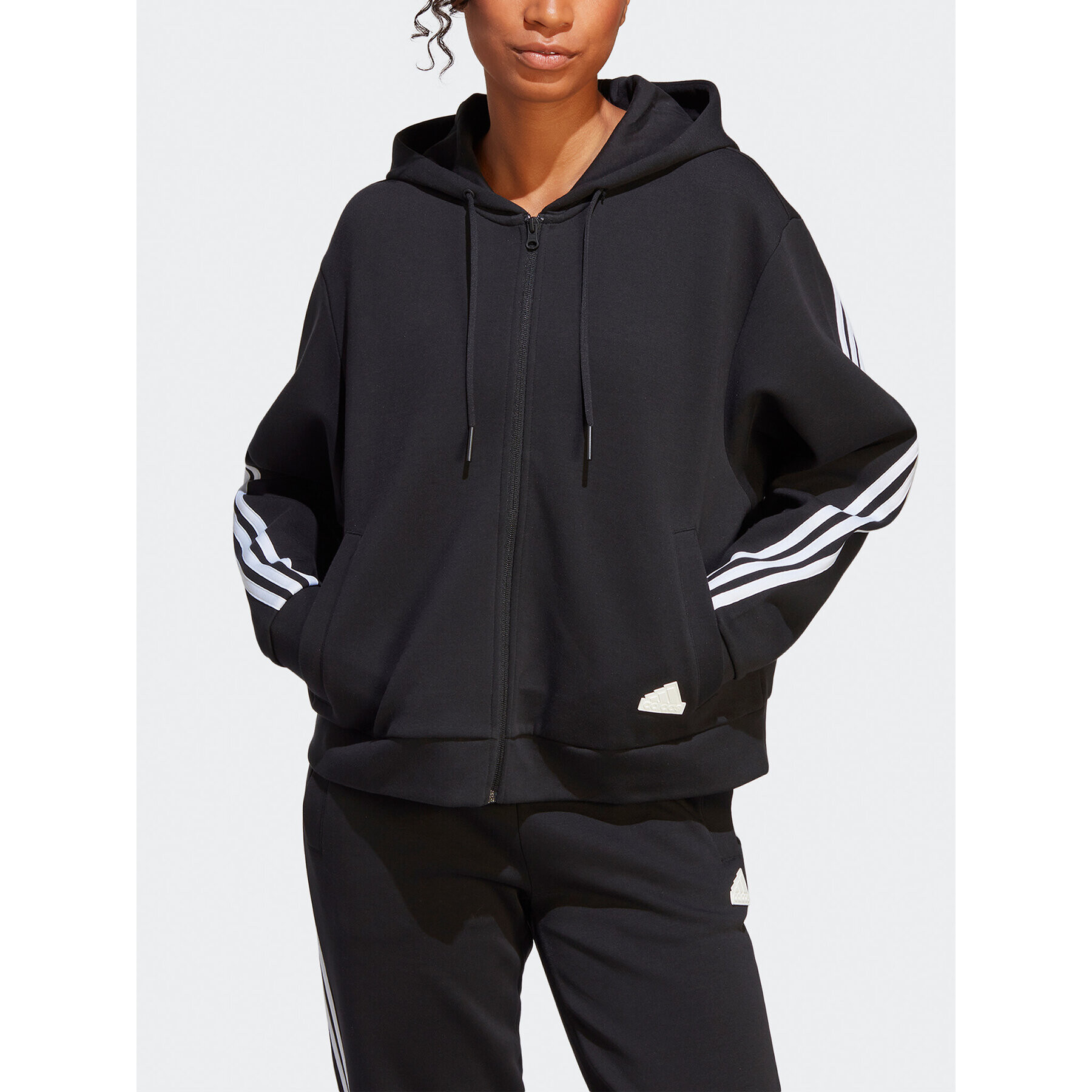 adidas Mikina Future Icons 3-Stripes Full-Zip Hoodie HT4715 Čierna Loose Fit - Pepit.sk