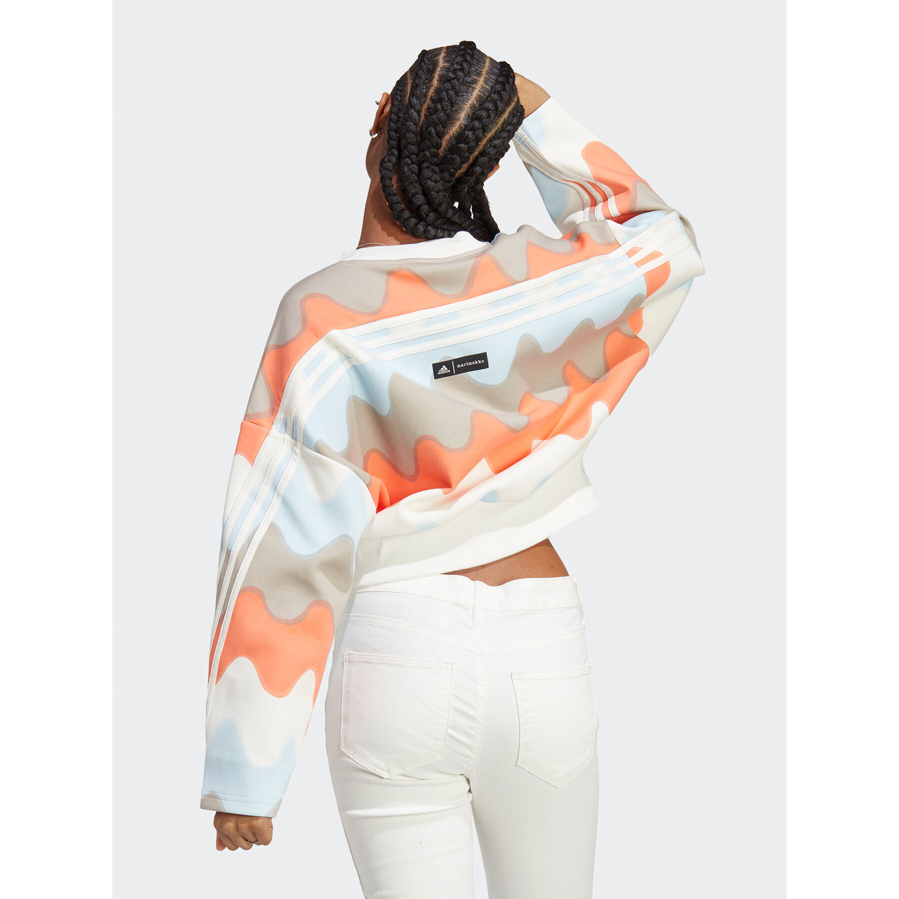 adidas Mikina x Marimekko Future Icons 3-Stripes Sweatshirt IC6351 Biela Loose Fit - Pepit.sk