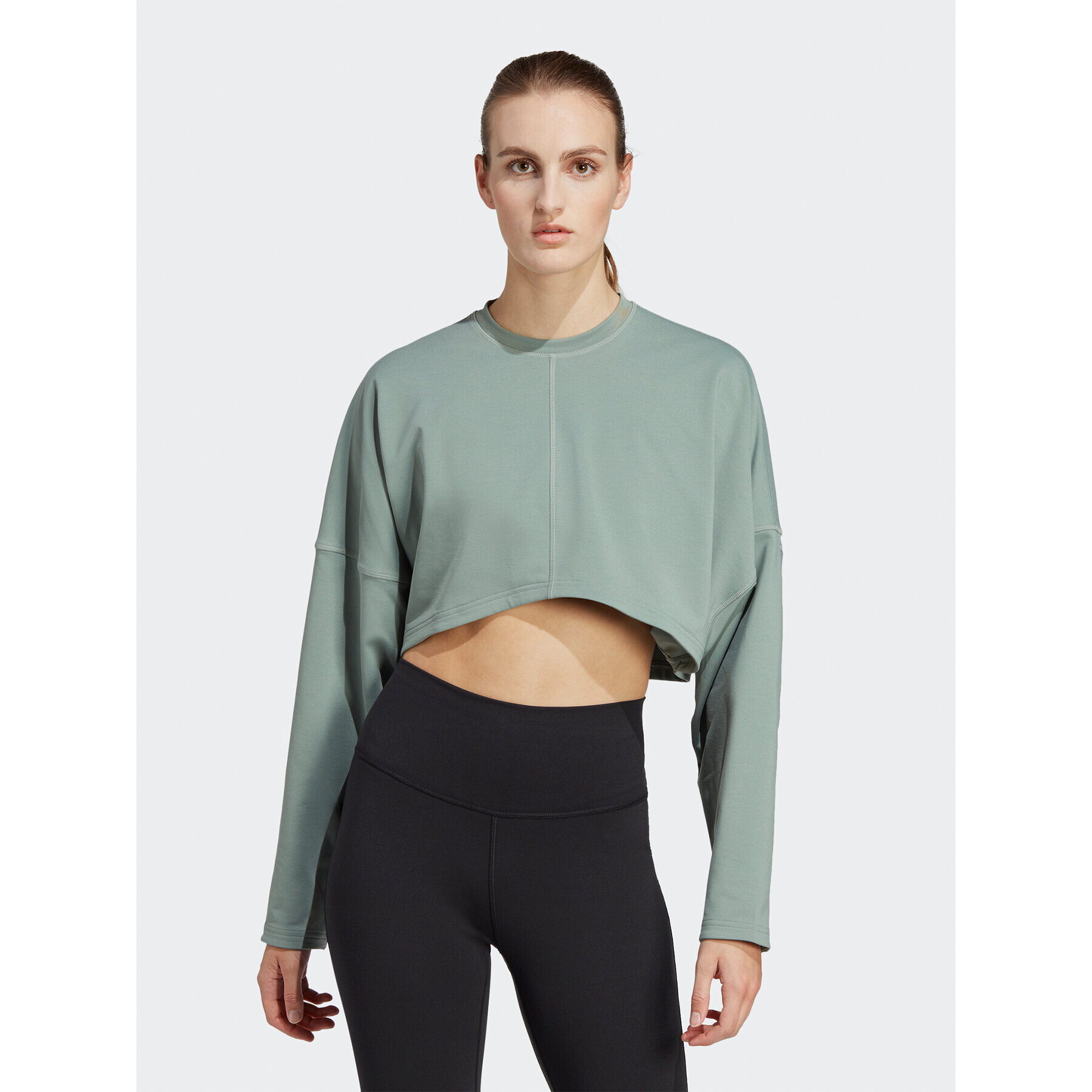 adidas Mikina Yoga Studio Crop Sweatshirt HR5086 Zelená Loose Fit - Pepit.sk