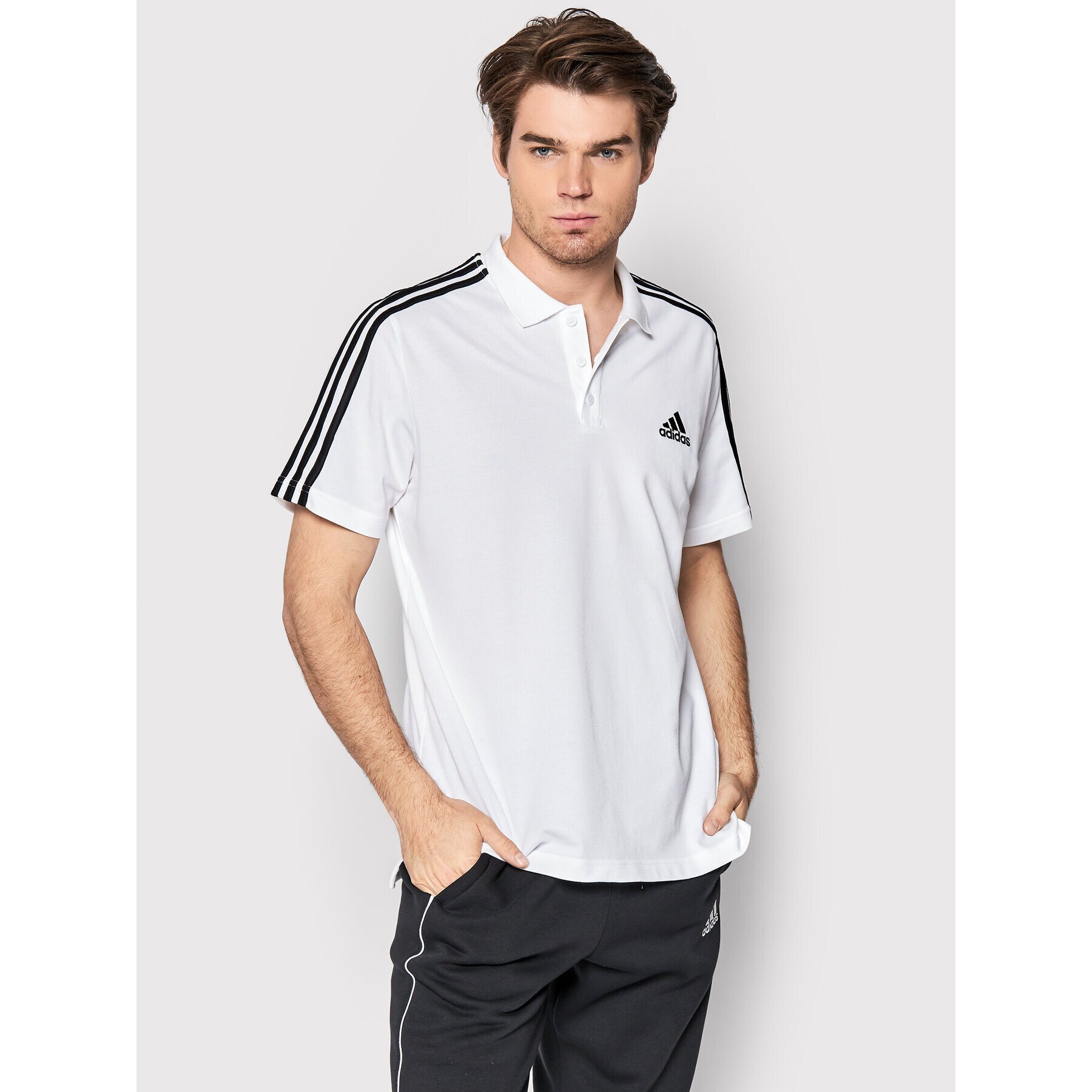 adidas Polokošeľa Aeroready Essentials Pique Embroidered Small Logo 3-Stripes GK9138 Biela Regular Fit - Pepit.sk