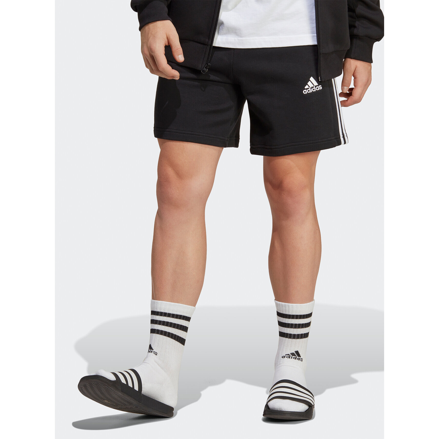 adidas Športové kraťasy Essentials French Terry 3-Stripes Shorts IC9435 Čierna Regular Fit - Pepit.sk