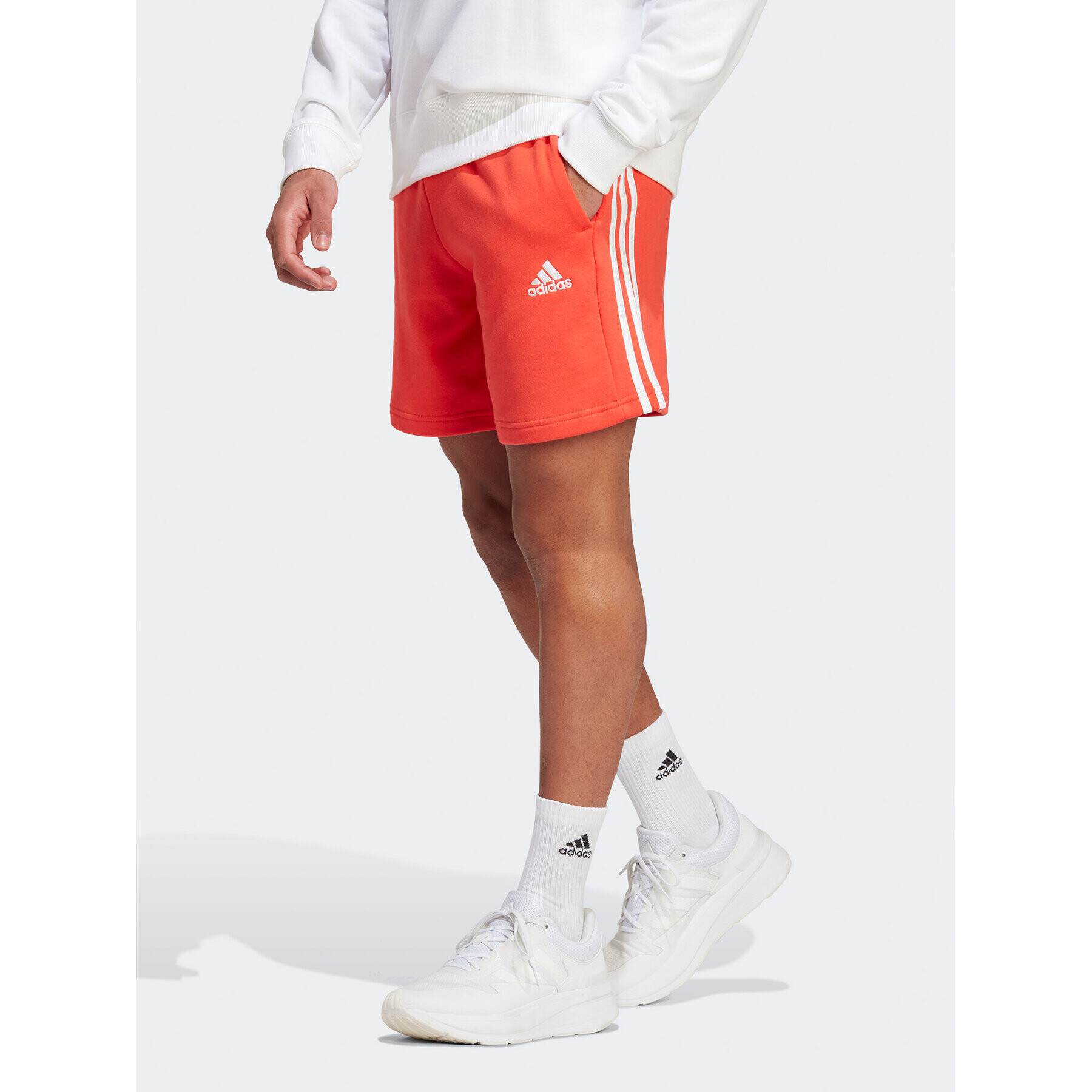 adidas Športové kraťasy Essentials French Terry 3-Stripes Shorts IC9438 Červená Regular Fit - Pepit.sk