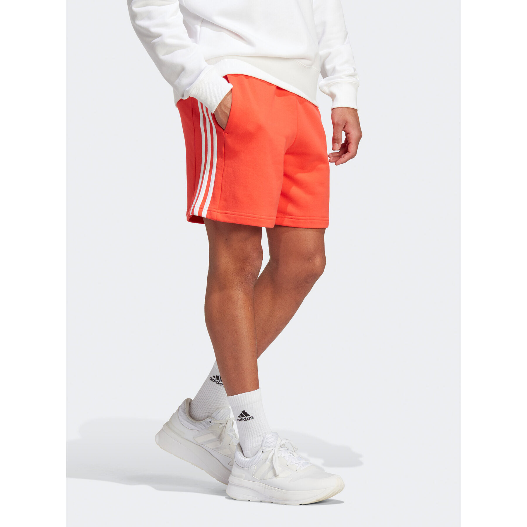 adidas Športové kraťasy Essentials French Terry 3-Stripes Shorts IC9438 Červená Regular Fit - Pepit.sk