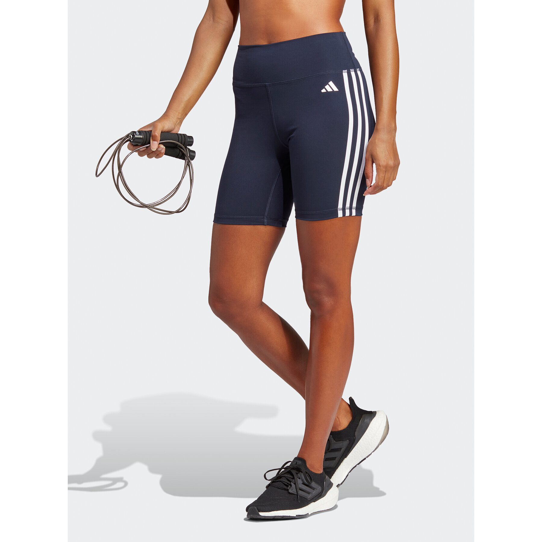 adidas Športové kraťasy Training Essentials 3-Stripes High Waist Thighs Tmavomodrá Regular Fit - Pepit.sk