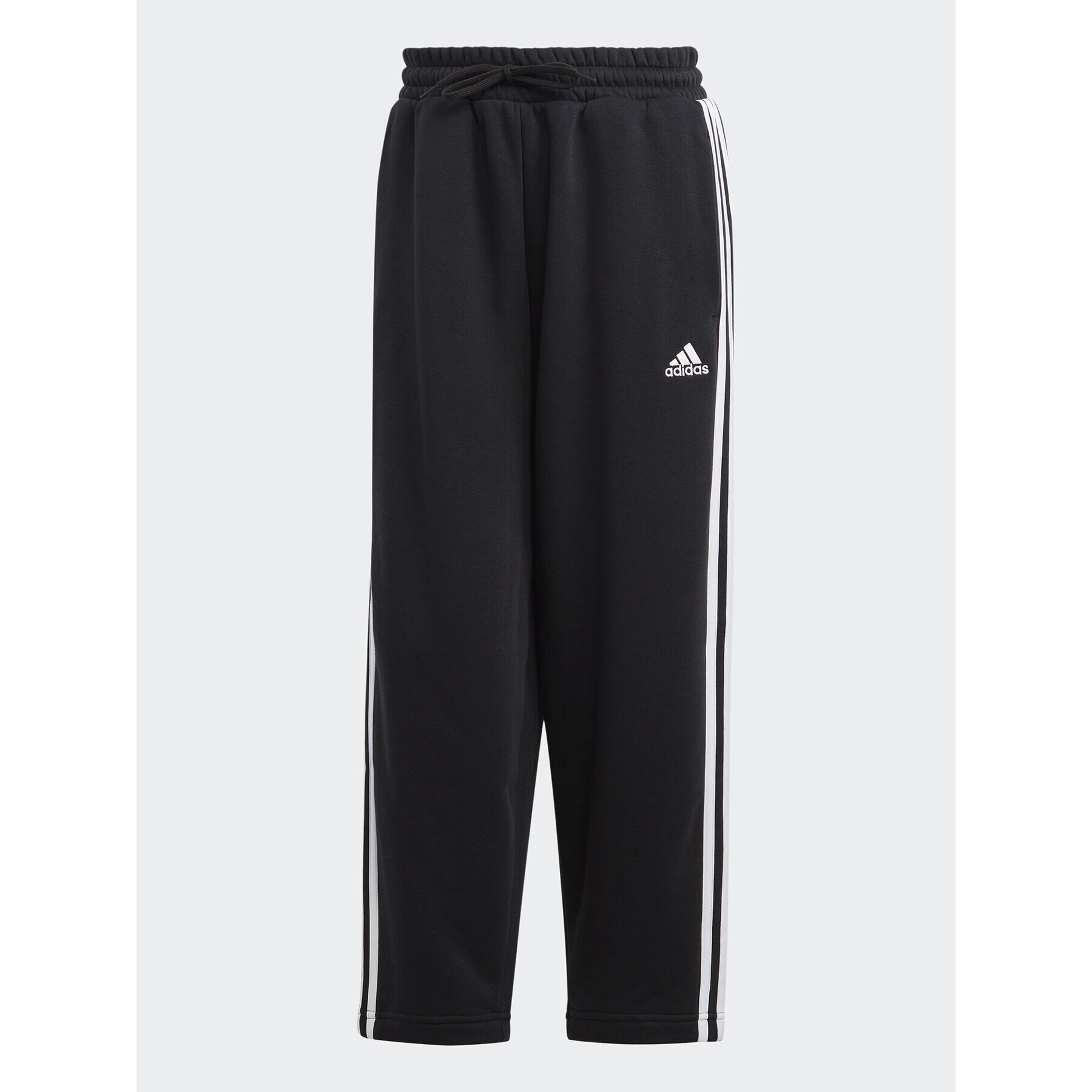 adidas Teplákové nohavice Essentials 3-Stripes Open Hem Fleece HZ5748 Čierna Loose Fit - Pepit.sk