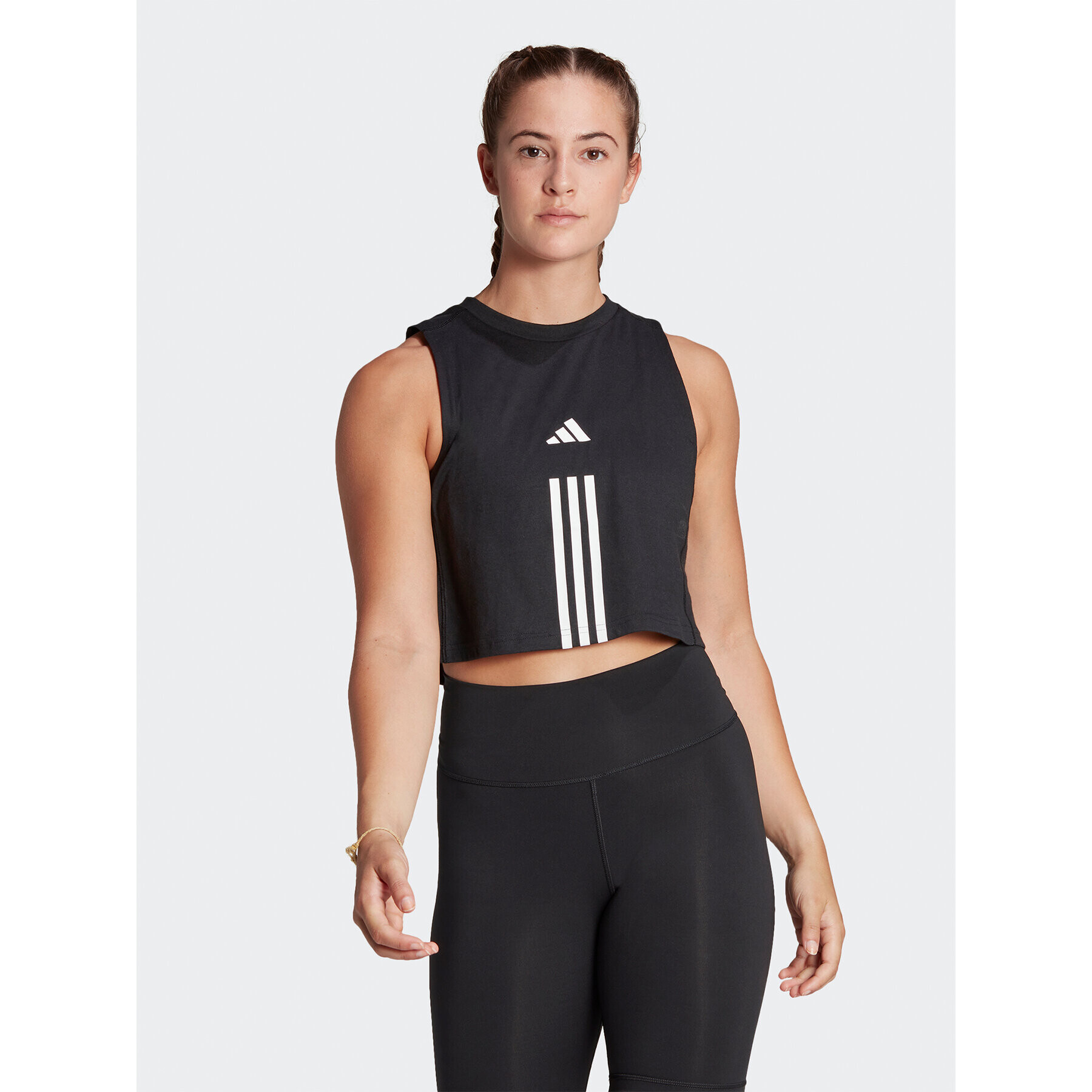 adidas Top Train Essentials Train Cotton 3-Stripes Crop HR7847 Čierna Loose Fit - Pepit.sk