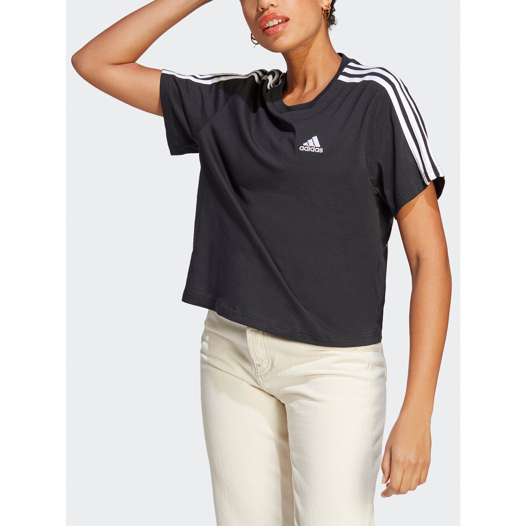 adidas Tričko Essentials 3-Stripes Single Jersey Crop Top HR4913 Čierna Loose Fit - Pepit.sk