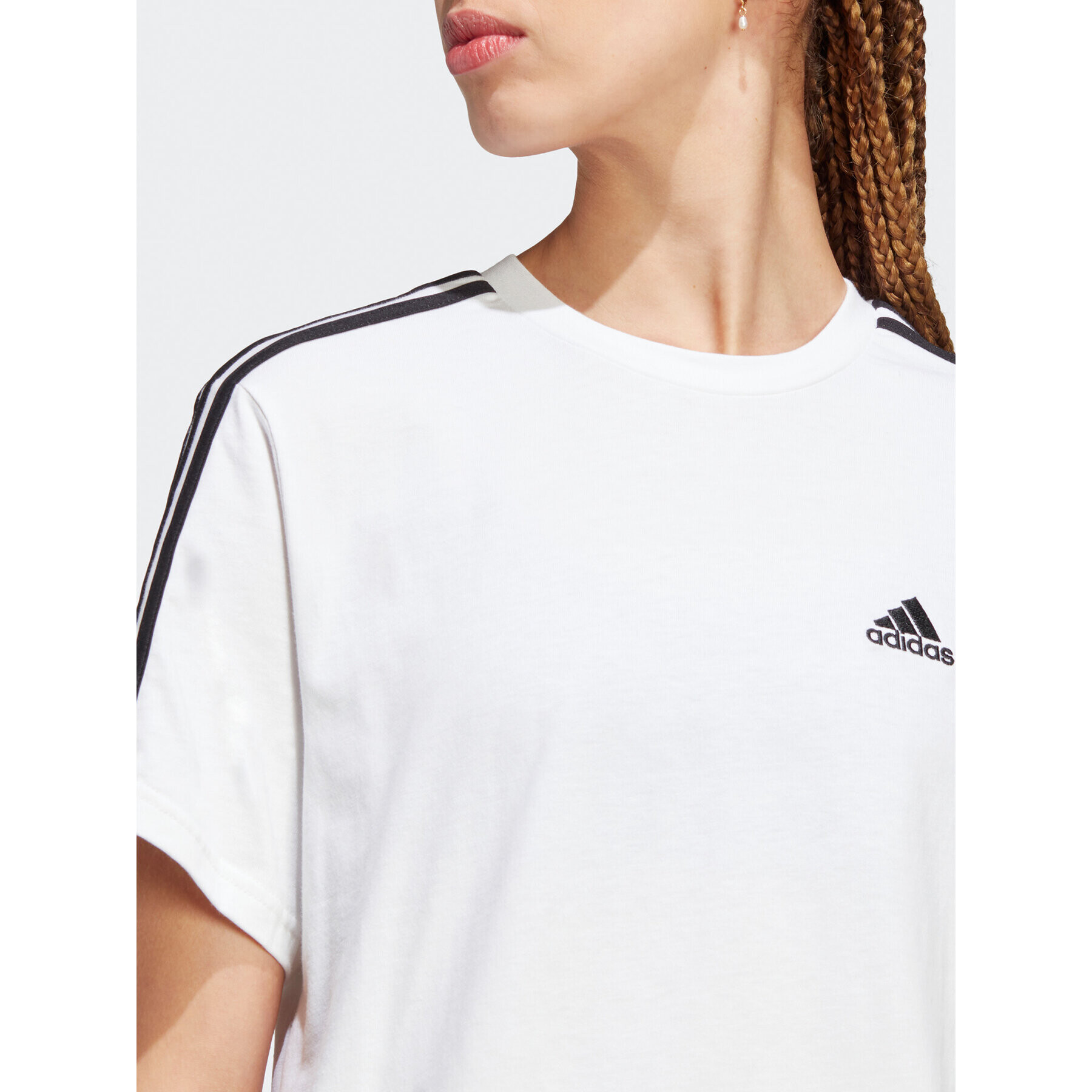 adidas Tričko Essentials 3-Stripes Single Jersey Crop Top HR4915 Biela Loose Fit - Pepit.sk